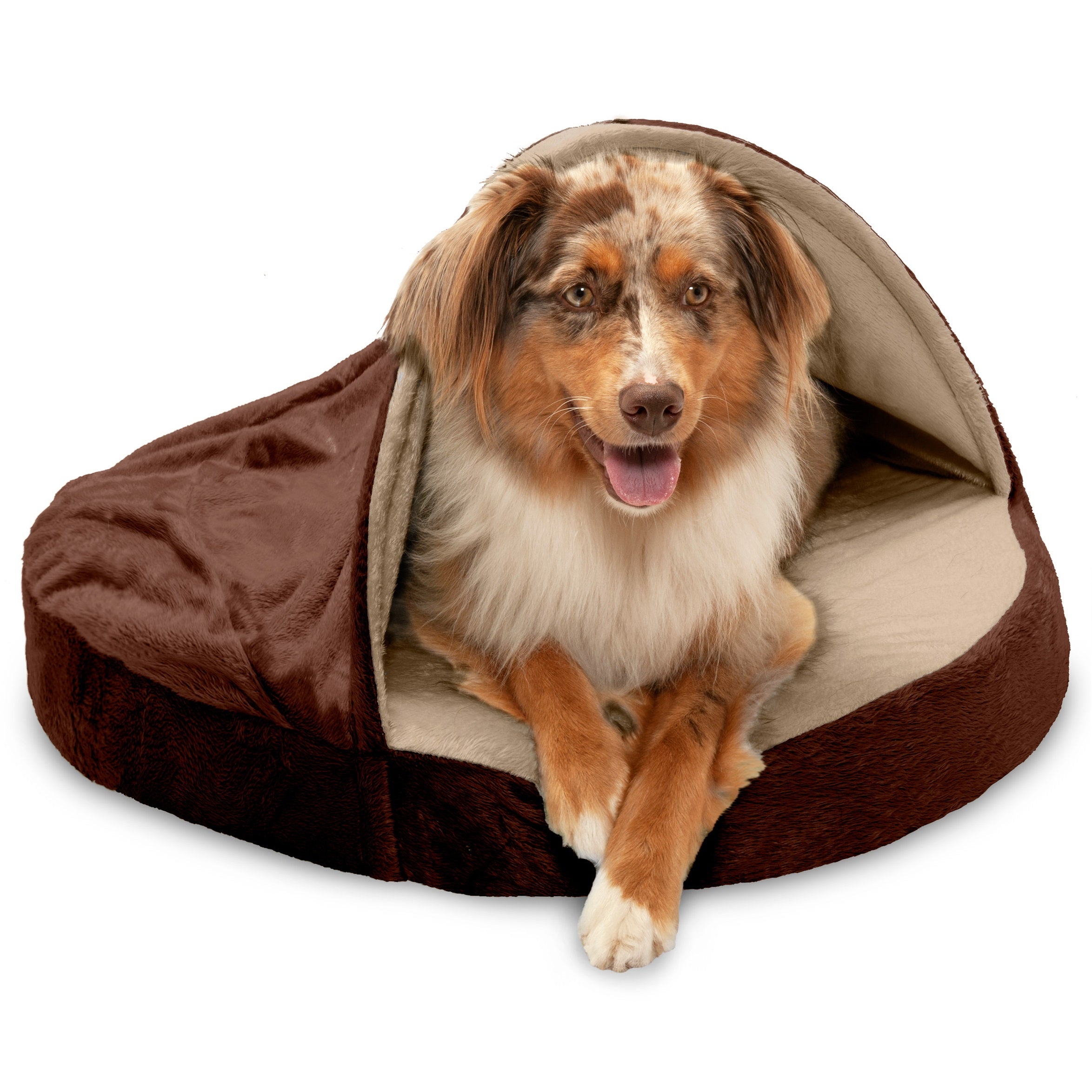 FurHaven Pet Dog Bed | Orthopedic Microvelvet Snuggery Burrow Pet Bed for Dogs and Cats， Espresso， 26-inch