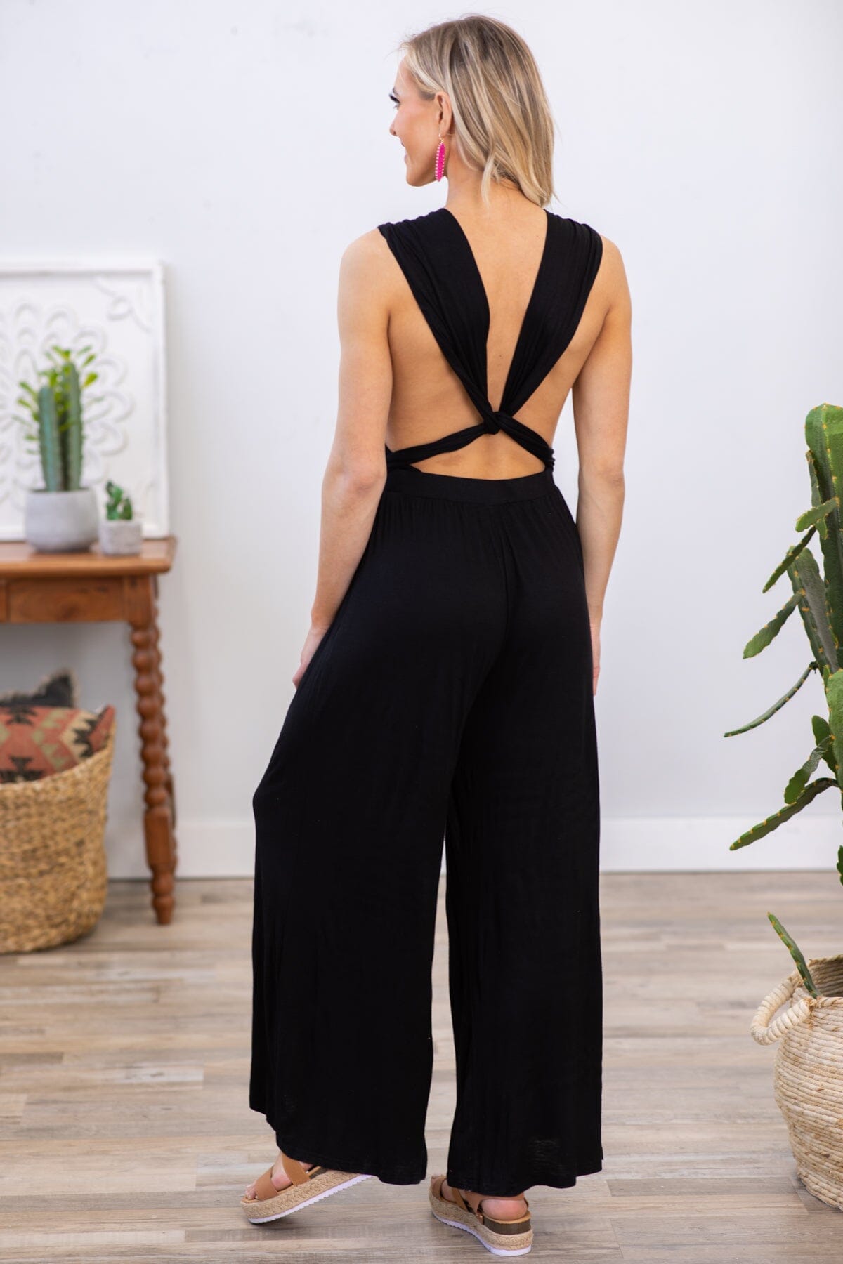 Black Convertible Strap Wide Leg Jumpsuit
