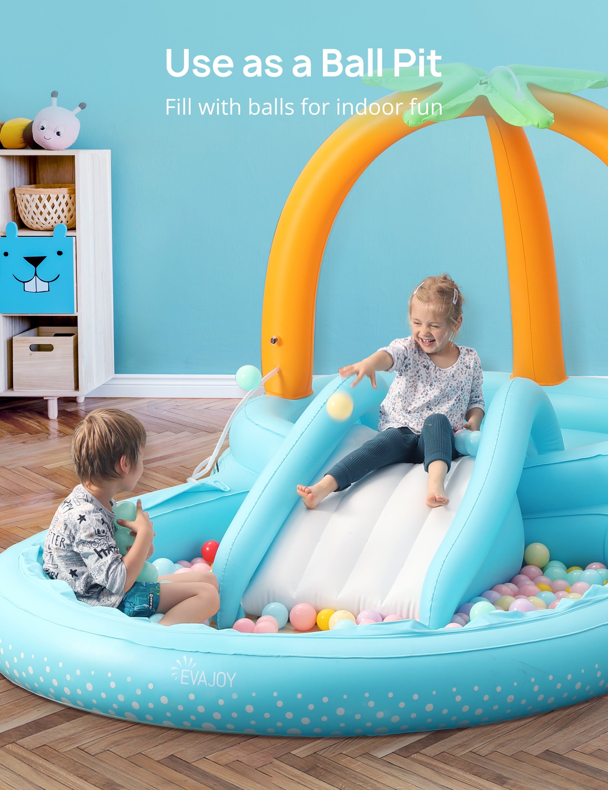 Evajoy Inflatable Play Center Pool， Kiddie Pool with Water Slide for Kids， Children， 110