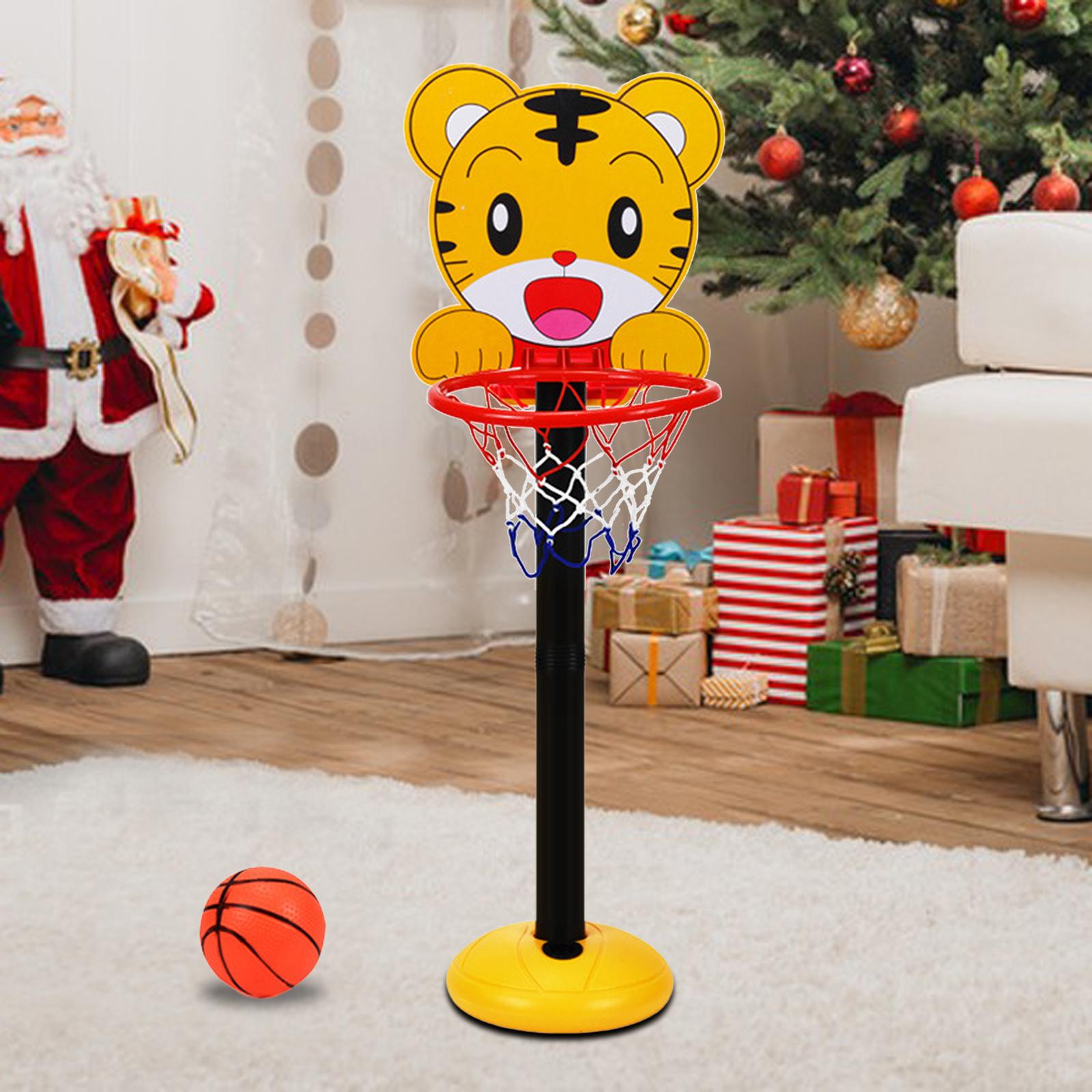Portable Basketball Hoop Stand Adjustable Game Animals with Ball Pump Sport Board with Net for Kids Adults Boys Outside Birthday Tiger