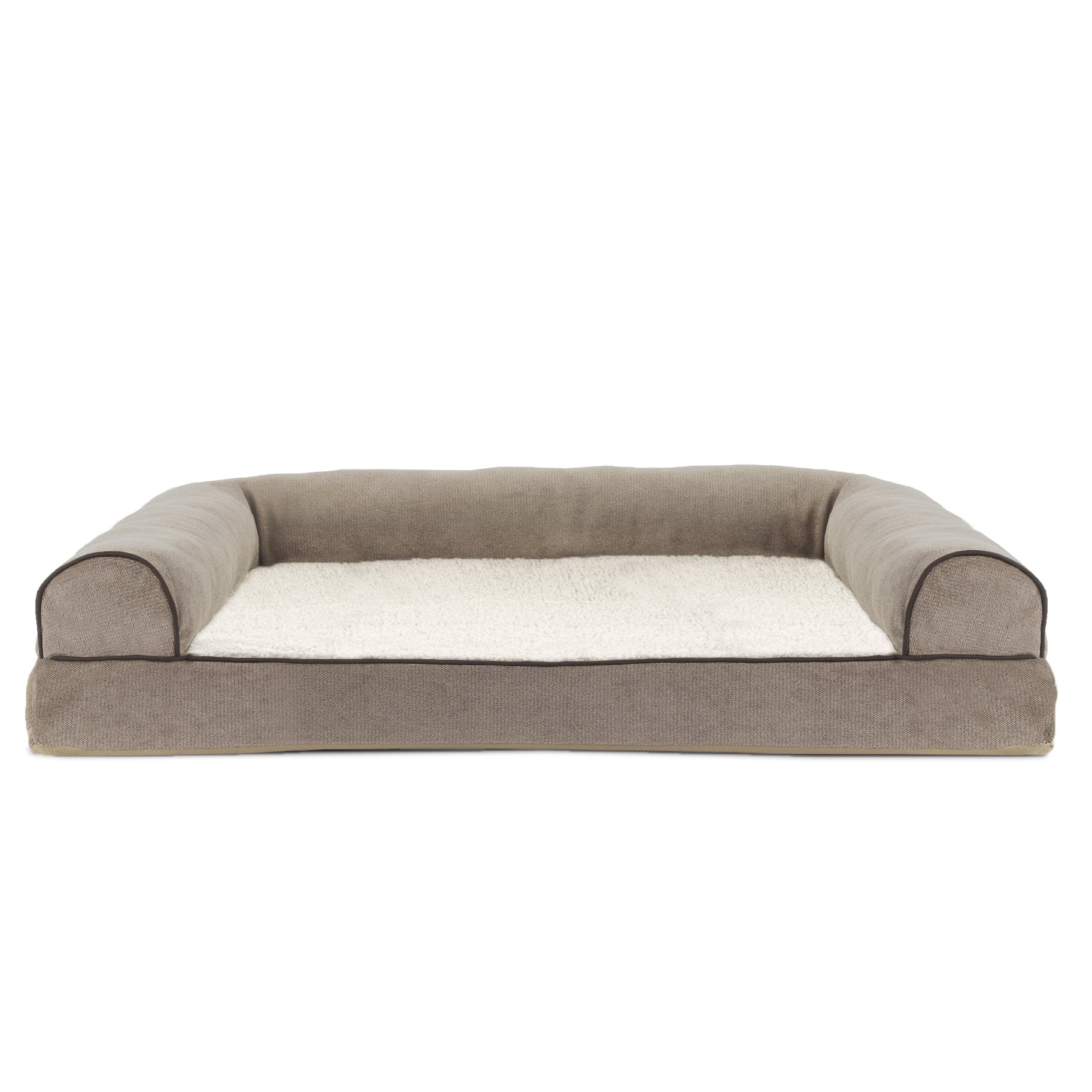 FurHaven Pet Products | Faux Fleece and Chenille Soft Woven Orthopedic Sofa Dog Bed - Cream， Large