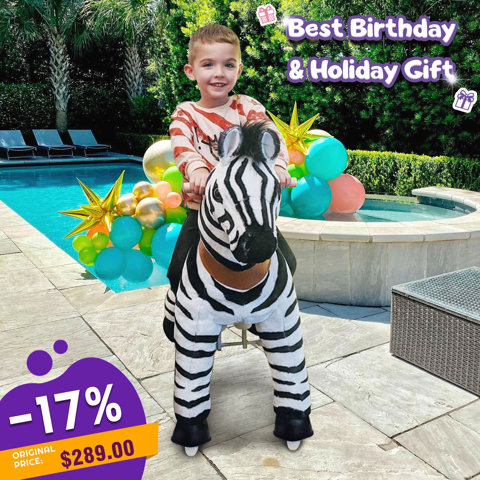 PonyCycle Ride on Zebra Toddler Ride on Toys (with Brake/ 30