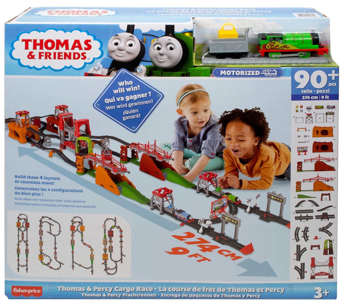 Thomas the Train Motorized Thomas and Percy Cargo Race Train Set 90-piece