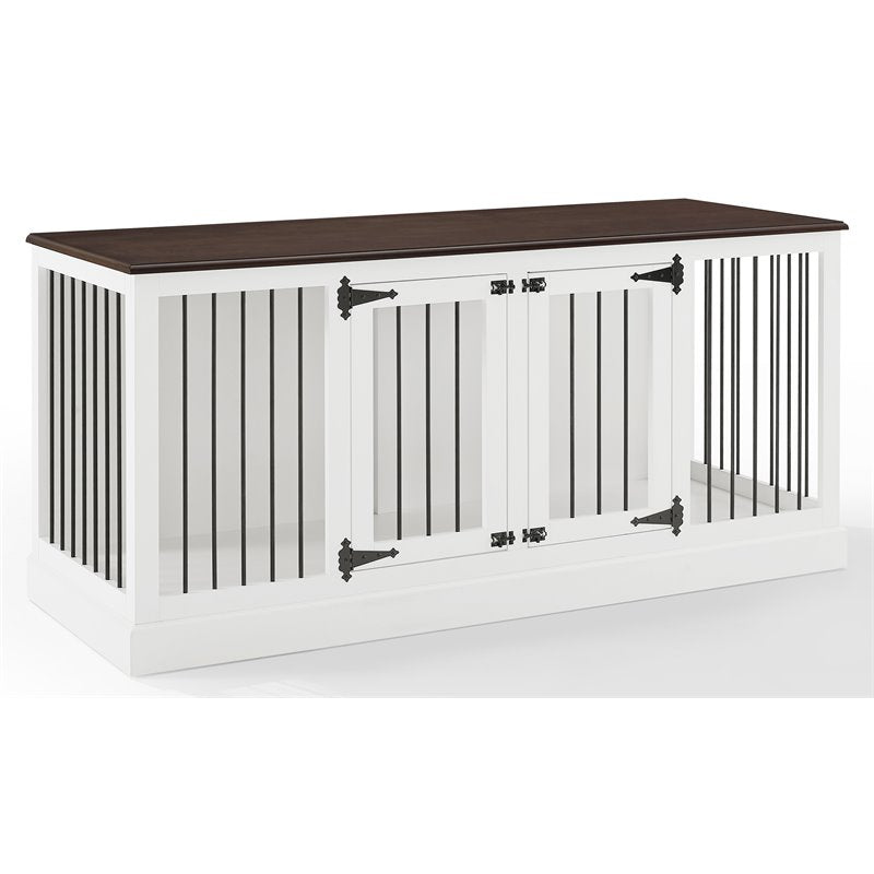 Bowery Hill Wood Medium Credenza Pet Crate in White/Brown Finish