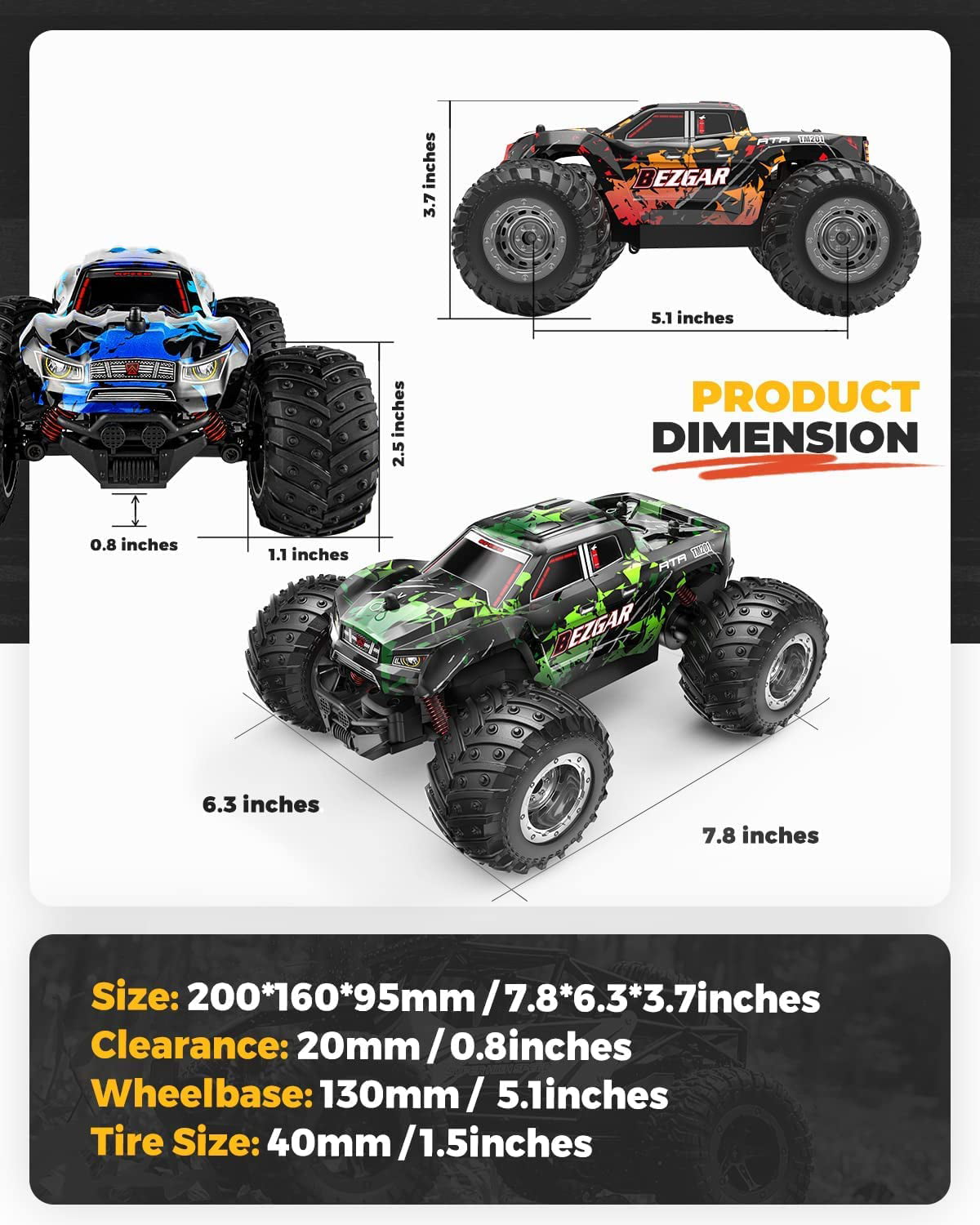Bezgar 1:20 RC Cars Remote Control Cars， RC Truck Rock Crawler for Boys Kids Adults