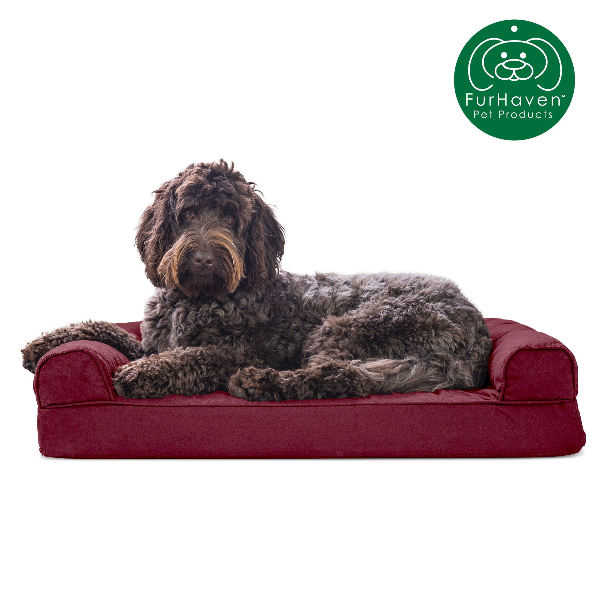 FurHaven Pet Products | Memory Foam Quilted Couch Sofa-Style Pet Bed for Dogs and Cats， Wine Red， Medium