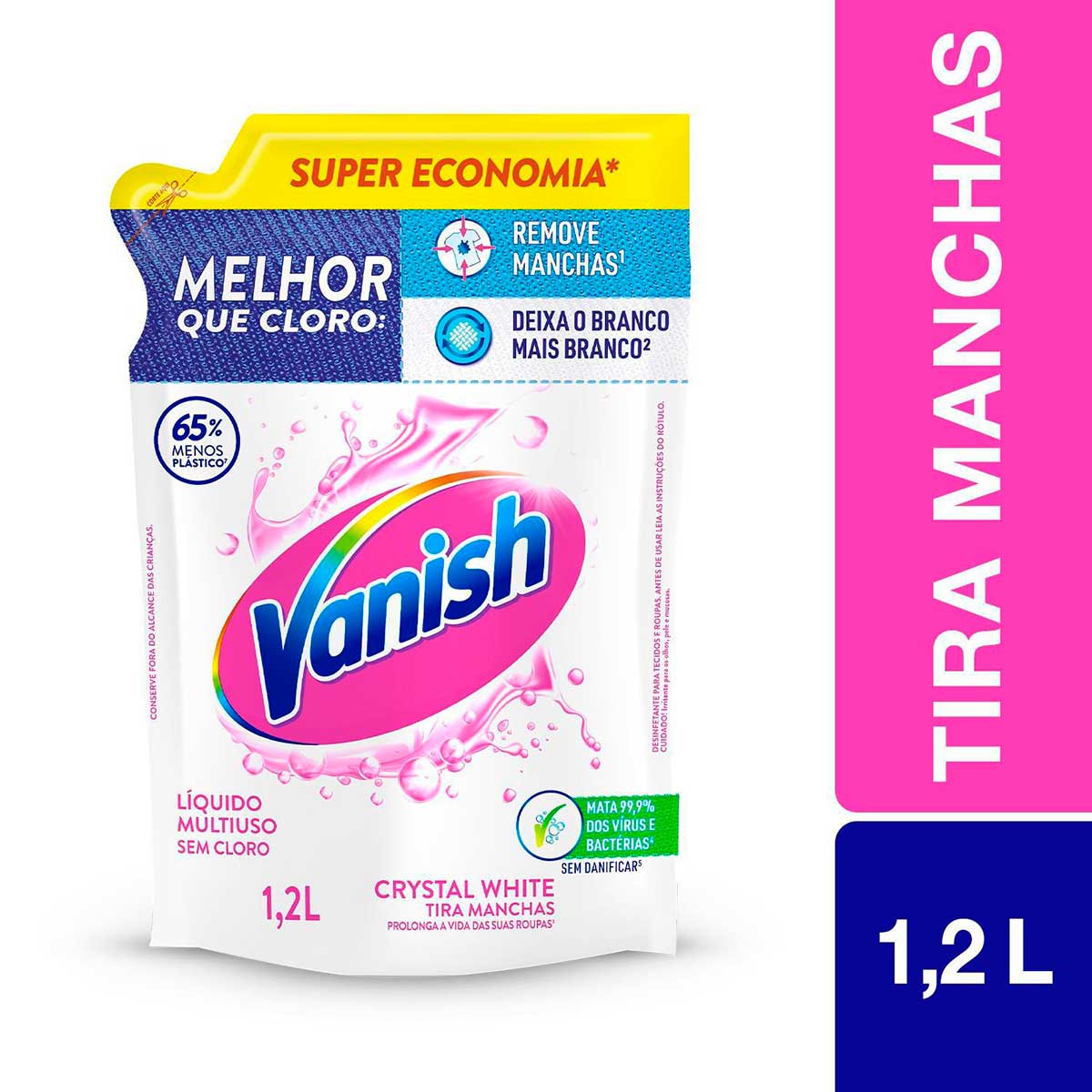 Tira Manchas Vanish Liquido Crystal White para roupas brancas Embalagem Economica 1,2L