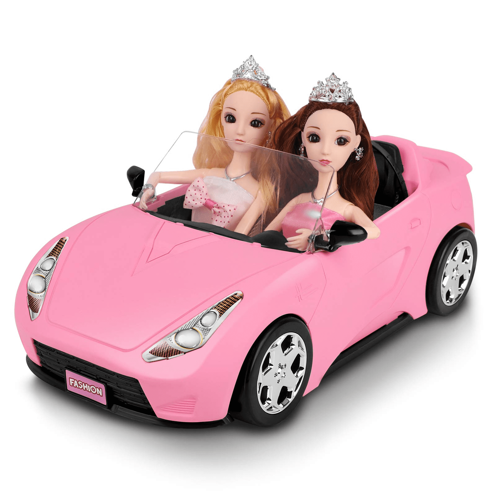 SUPER JOY Convertible Car， Pink Convertible Doll Vehicle with Working Seat Belts Dolls Toy Car for Dolls Accessories Set Great Gift for Girls