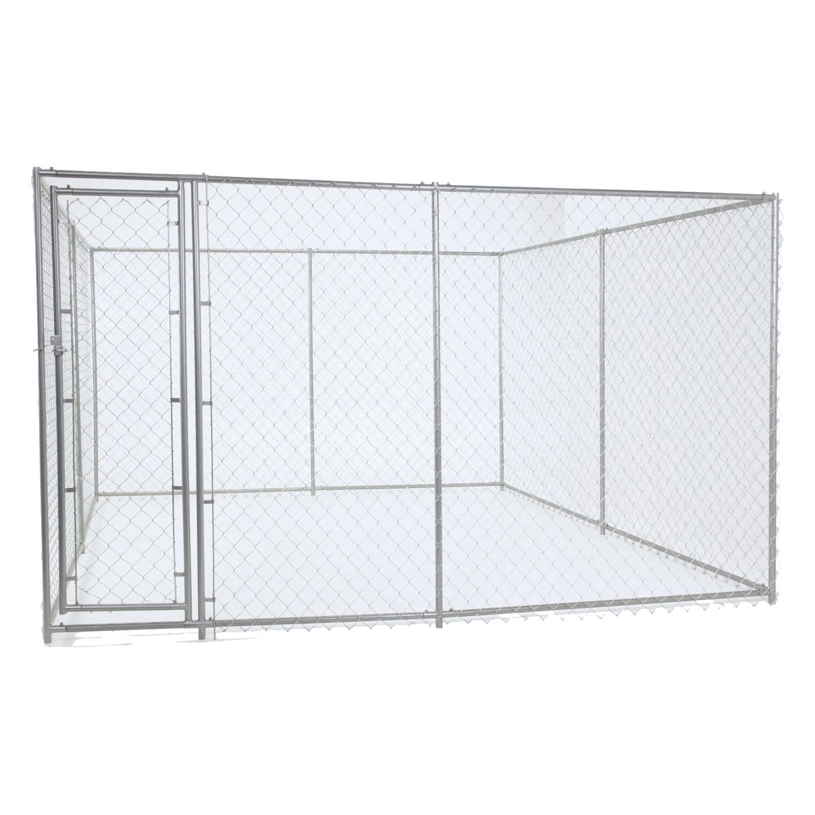 Lucky Dog Outdoor Chain Link Dog Kennel with Cover， Silver， 10'L x 10'W x 6H， 2 Pack
