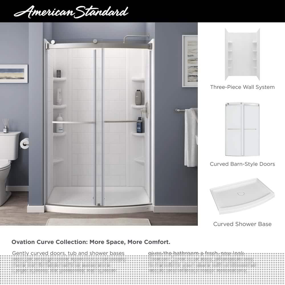 American Standard Ovation Curve 48 in L x 30 in W Alcove Shower Pan Base with Center Drain in Arctic White