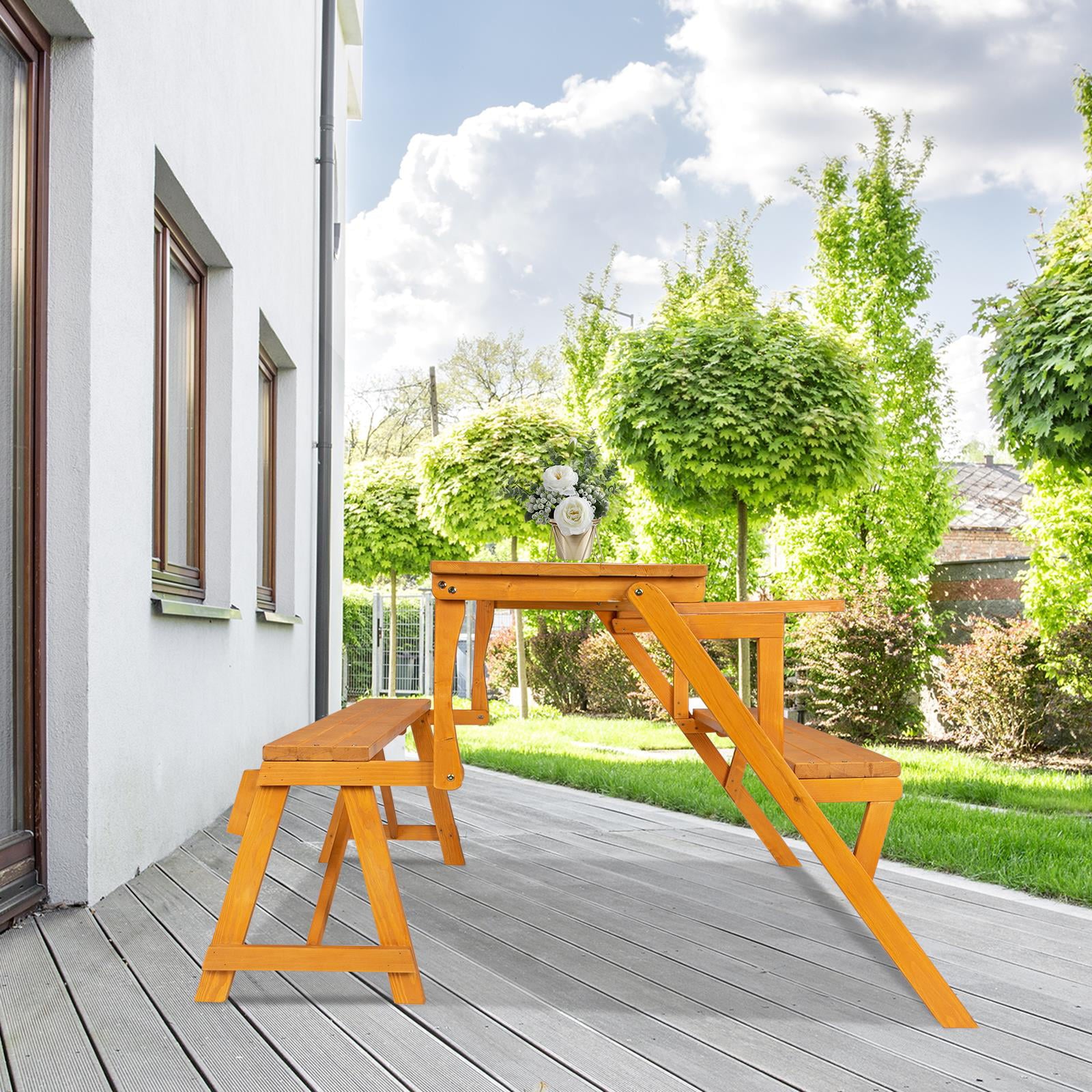 GoDecor Dual Purpose Conjected Wood Table and Chair for Picnic