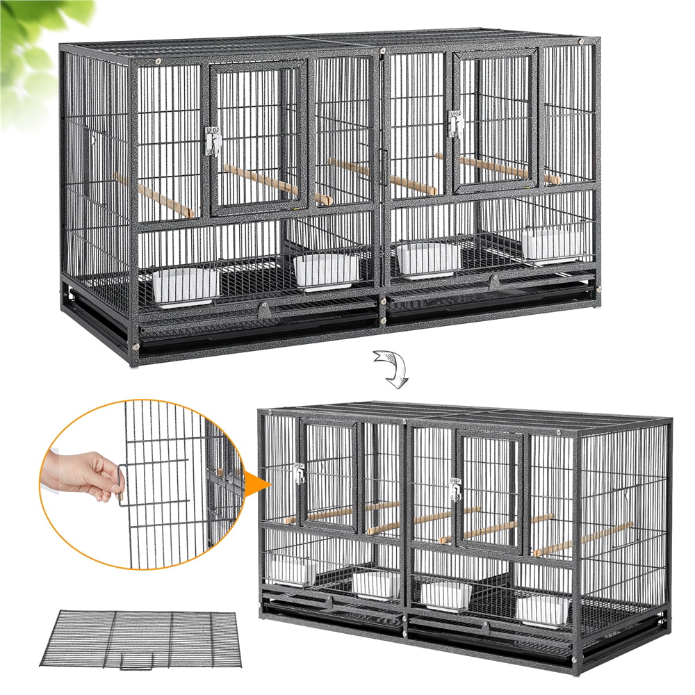 SMILE MART Stackable Divided Breeder Bird Cage for Small Birds， Black， 18-Inch Wide