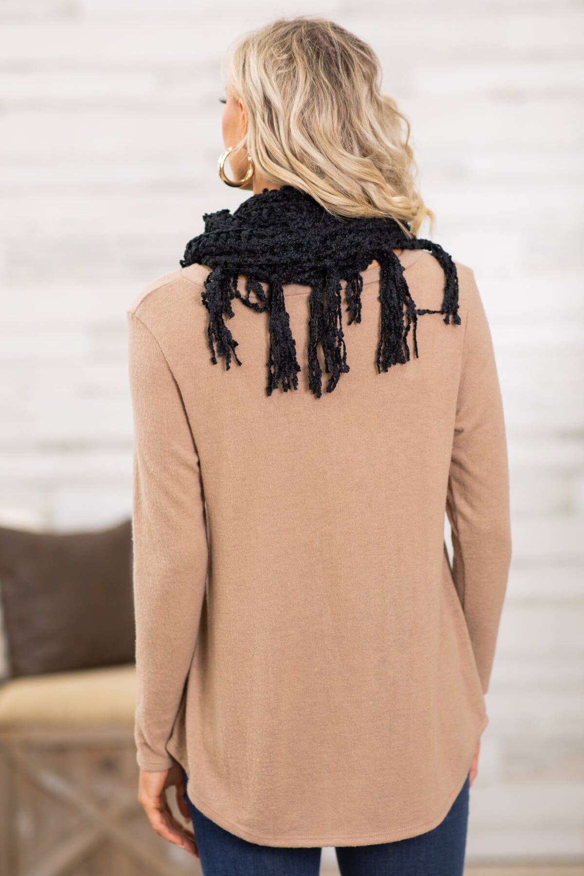 Taupe Top and Black Infinity Scarf Bundle