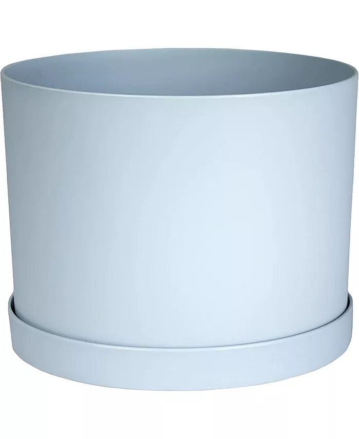 Bloem Mathers Planter w  Saucer Tray Misty Blue Garden Plater， White， 8 inches
