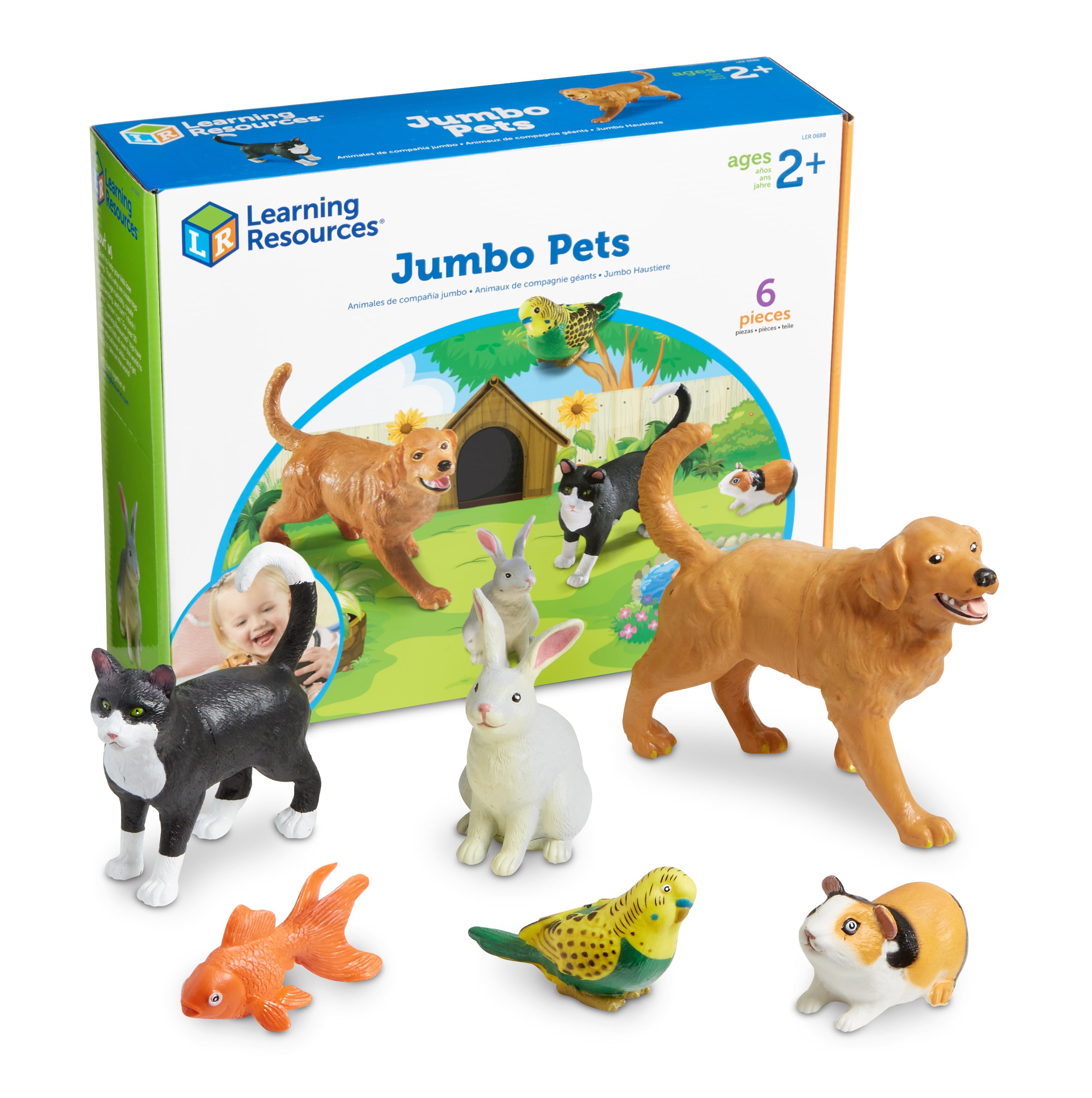 Learning Resources Jumbo Pets - 6 Pieces， Boys and Girls Ages 2+， Toddler Learning Toy， Animal Figures For Kids