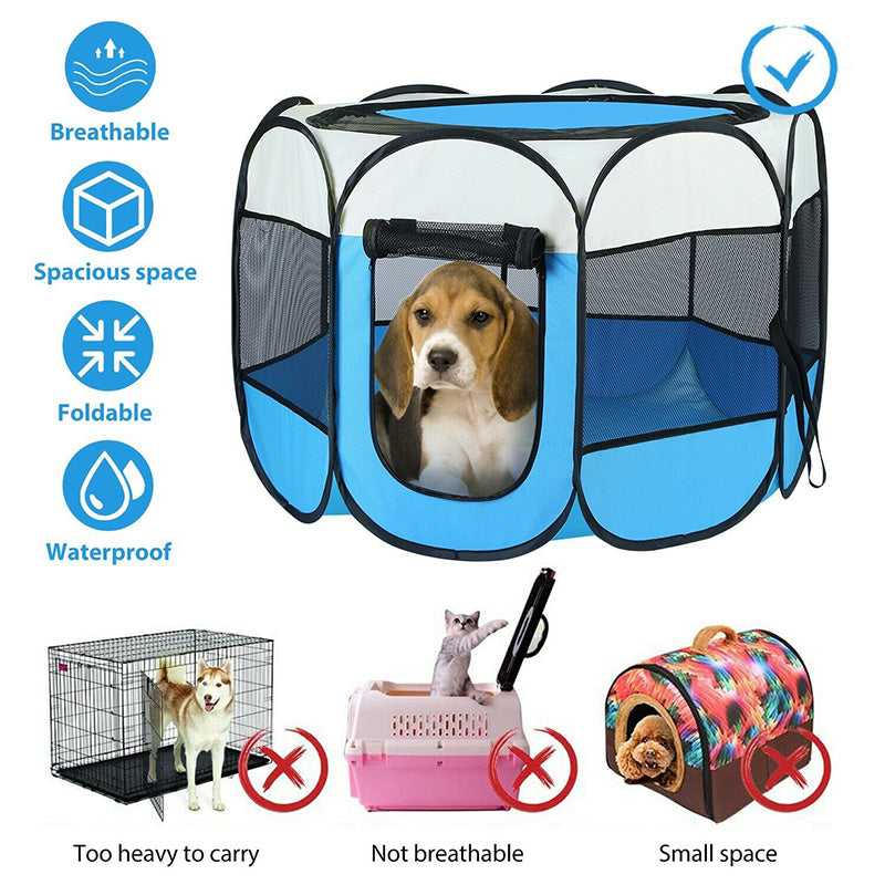 Foldable Dog Pet Cat Folding Playpen Tent Outdoor Indoor Dog House Octagonal Cage， for Pet Playpen Puppy Kennel Fence