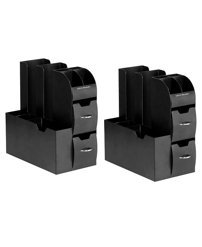 Mind Reader Anchor Collection， 11-Compartment Coffee Cup and Condiment Dispenser with 2 Drawers， Set of 2