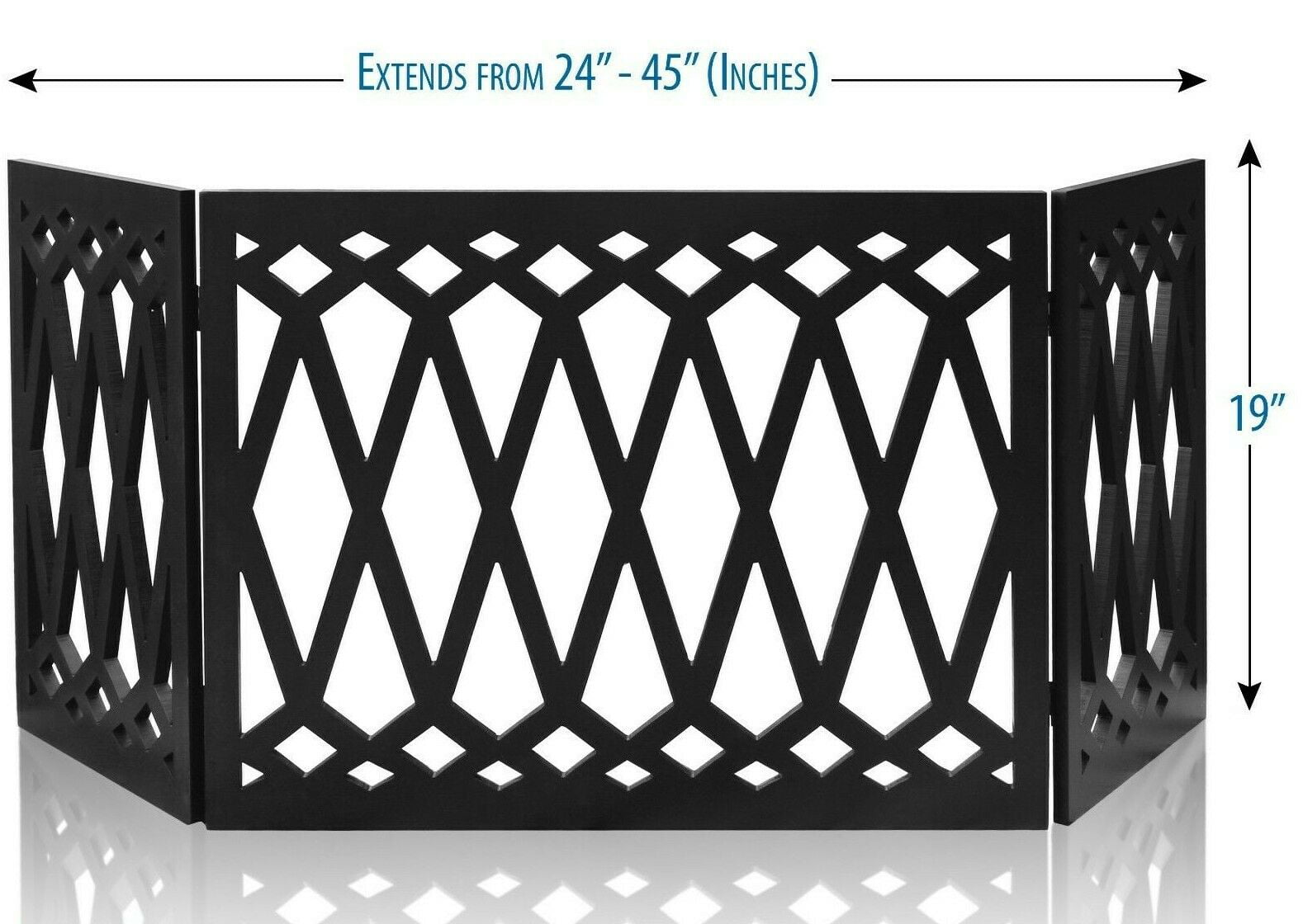 Freestanding Folding Gate | Expandable Wooden Fence for a Small to Medium Pet Dog | Limits Pup's Access to Stairs， Doorways， Hallways (Black， Diamond Print)
