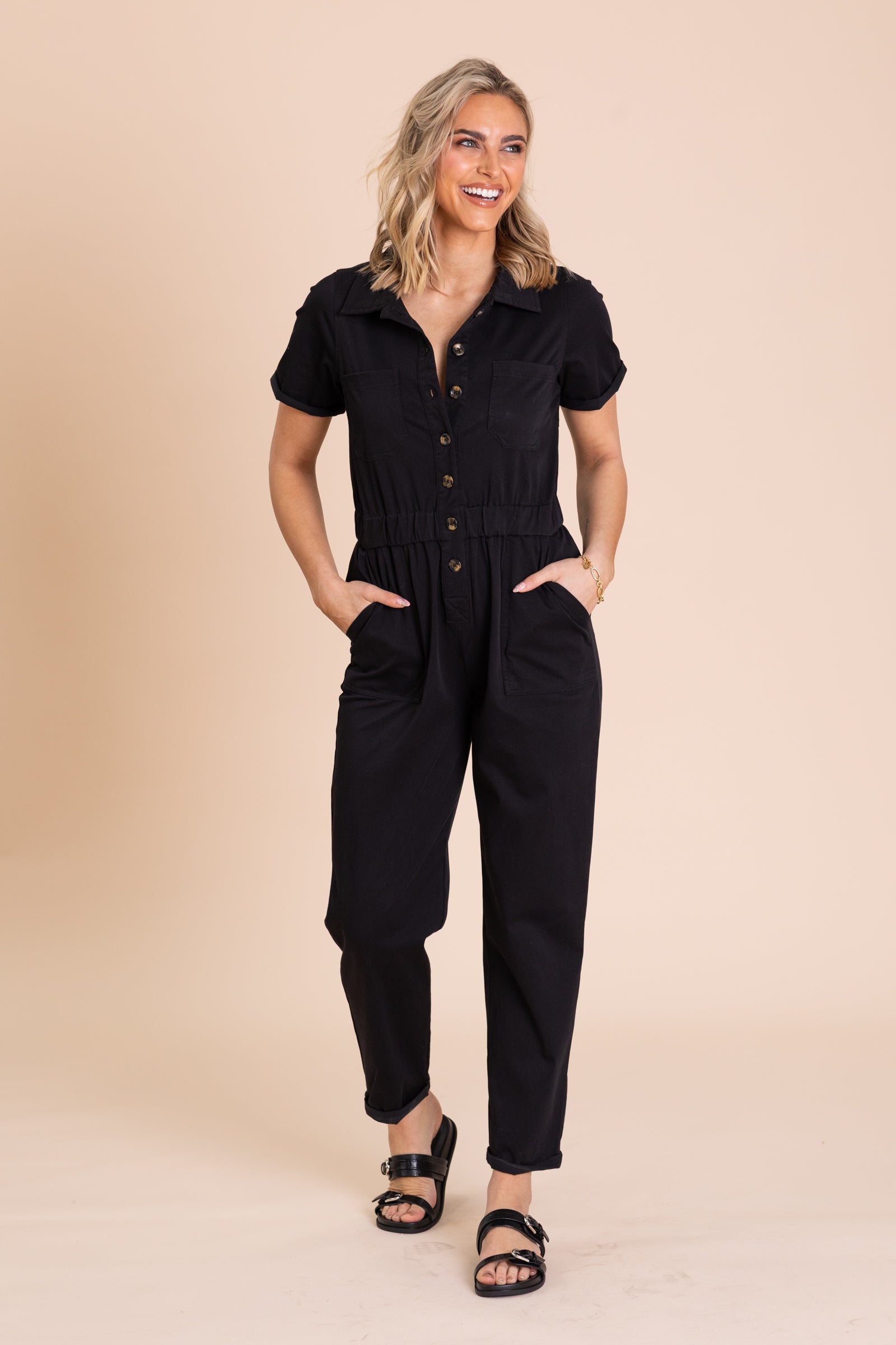 Short Sleeve Utility Style Jumpsuit