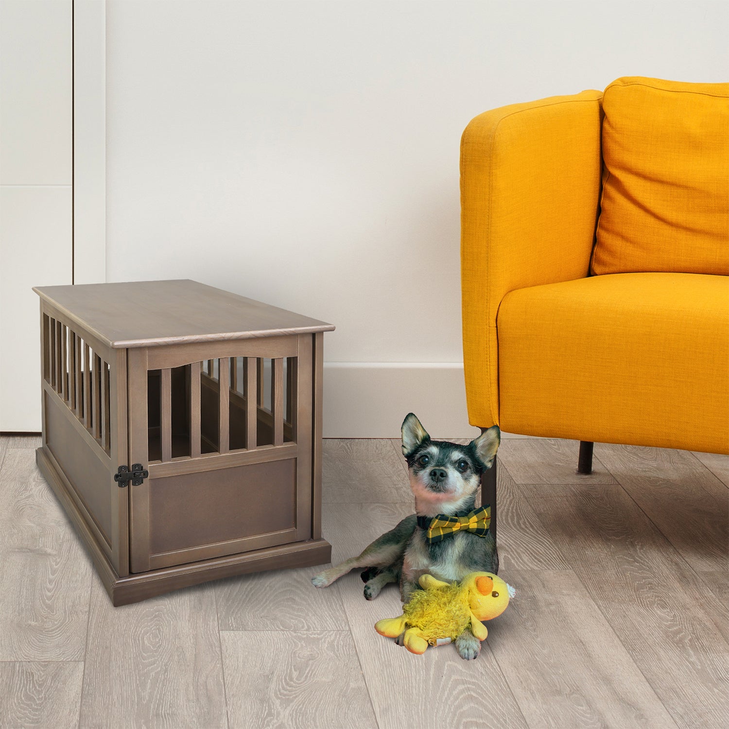 Casual Home Wooden Pet Crate Dog House， Medium， Taupe Gray