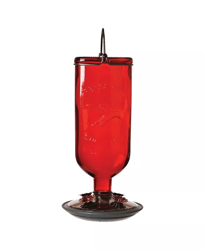 Perky-Pet Antique Glass Bottle Hummingbird Feeder， Red