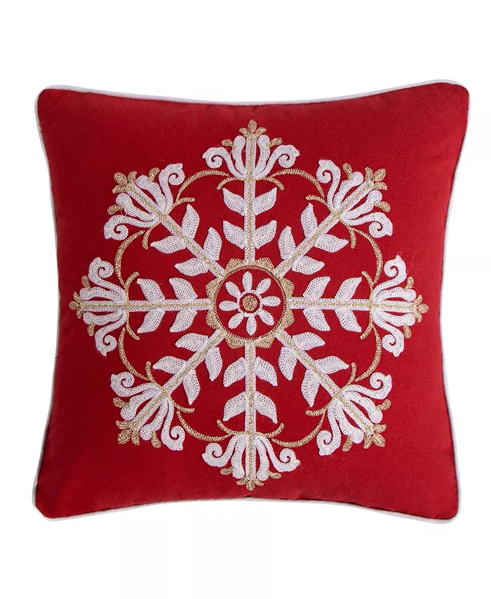 Levtex Thatch Spencer Plaid Joybirds Snowflake Decorative Pillow， 18