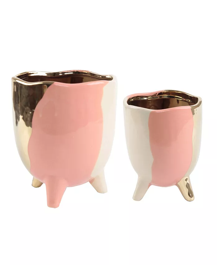 Flora Bunda Three-tone Footed Ceramic Planter， Set of 2