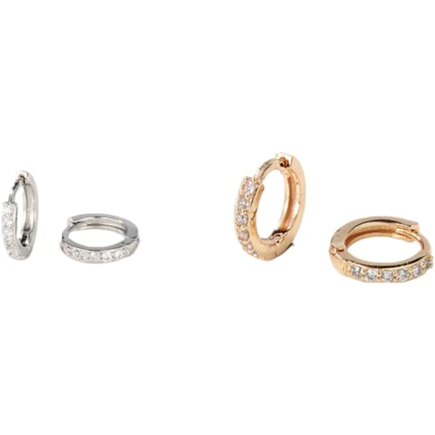 CZ Huggie Hoop Earrings， Second Hole Hoops， Cartilage Hoops， Small Helix Hoop， Conch Hoops， Tragus Hoop (Silver White)