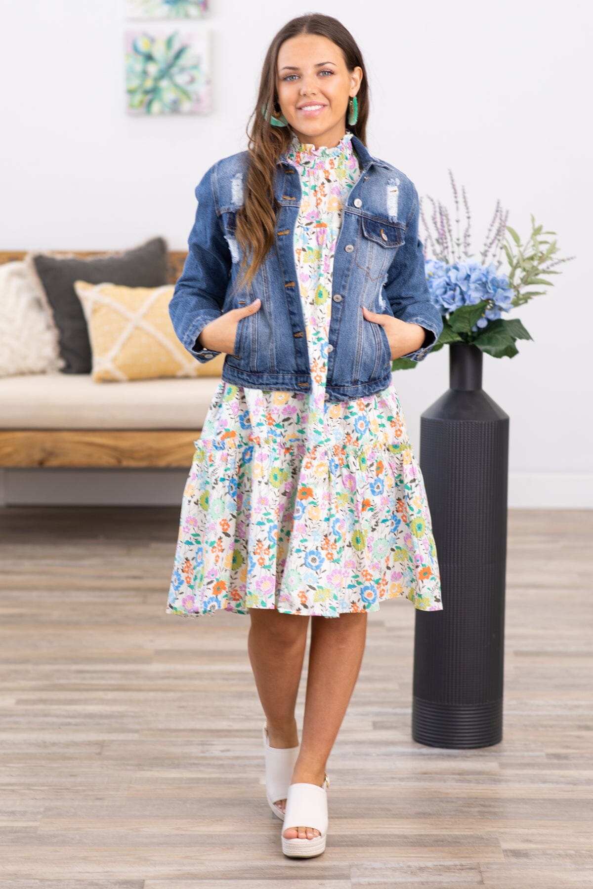 Ivory Multicolor Floral Print Dress