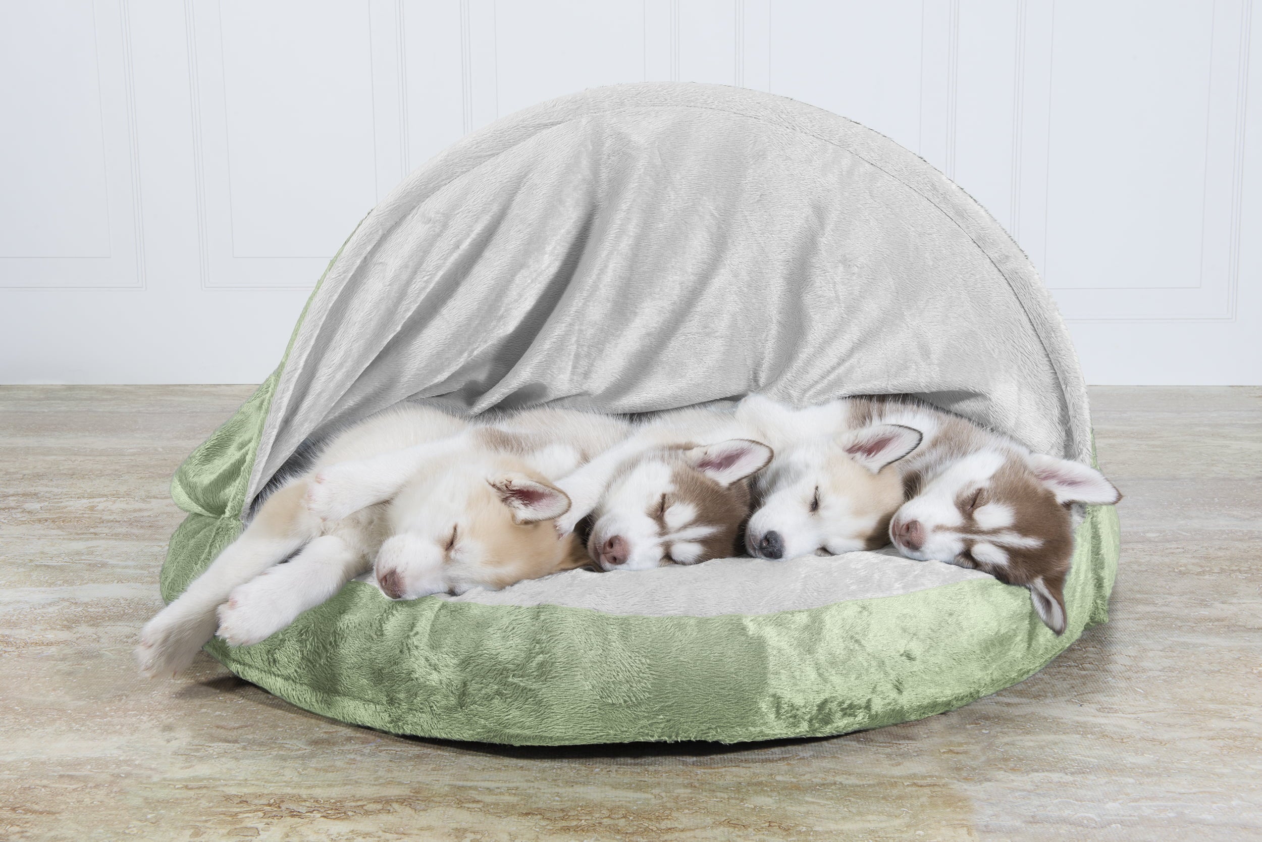 FurHaven Pet Dog Bed | Orthopedic Microvelvet Snuggery Burrow Pet Bed for Dogs and Cats， Sage， 35-inch