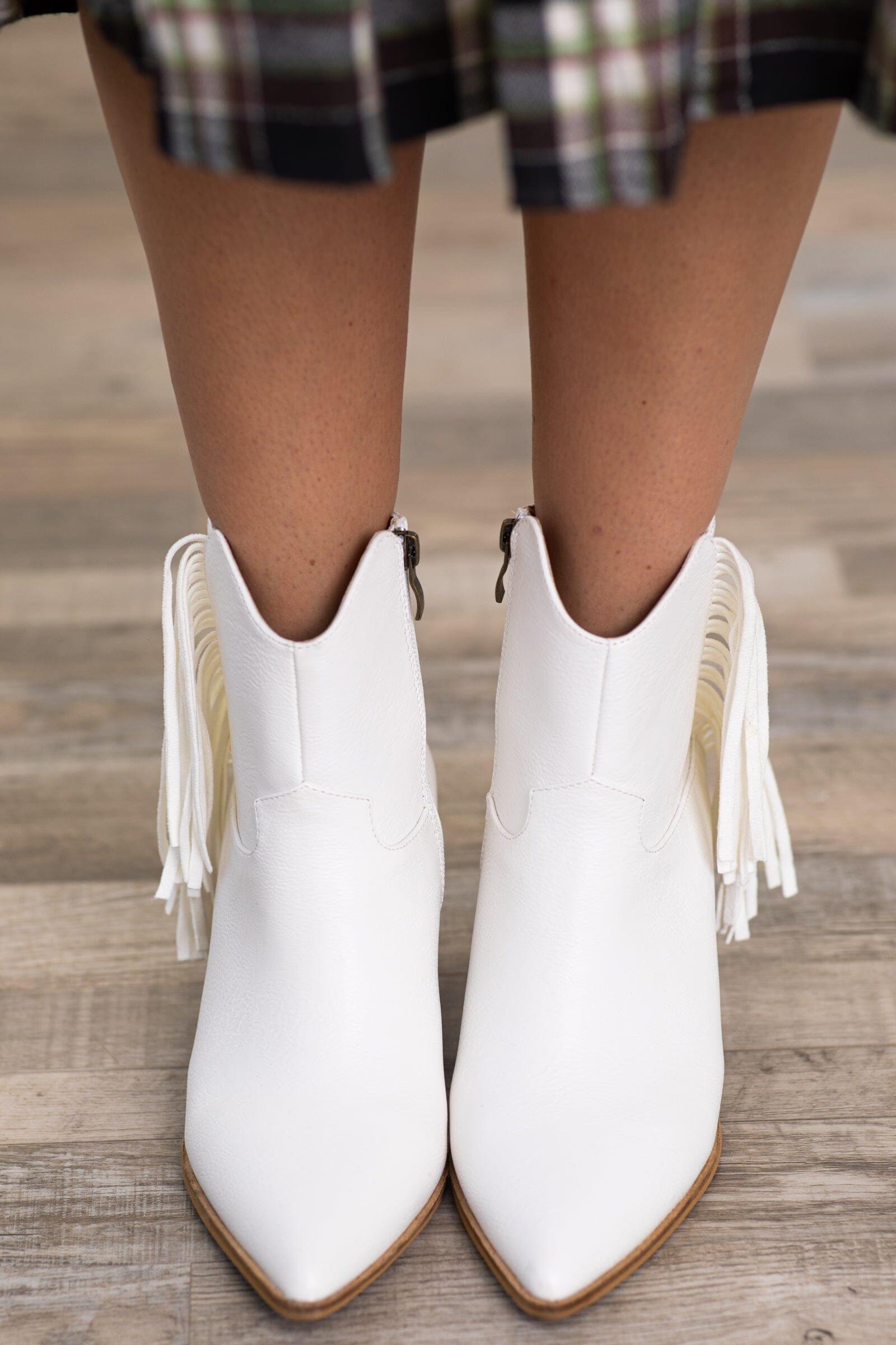 White Bootie With Fringe Detail