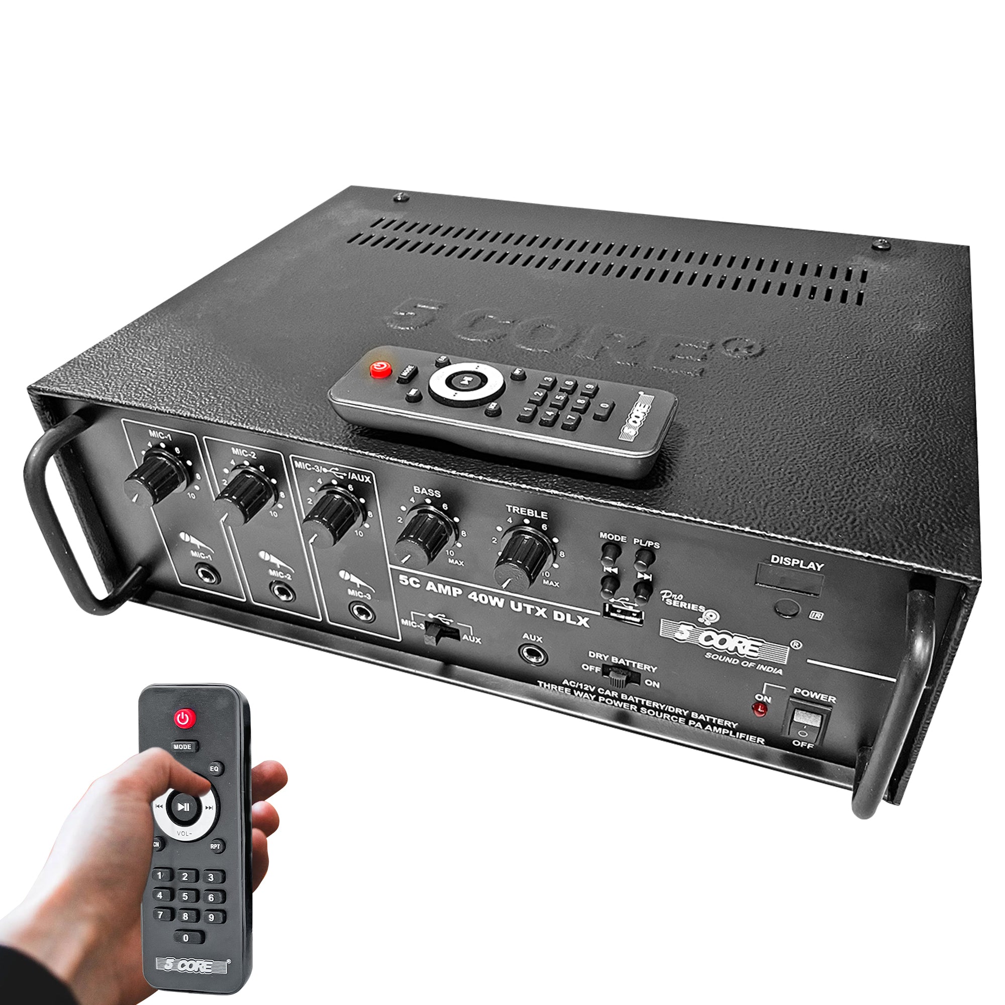 5 Core Amplifier Stereo Receiver Black| 2.0 Channel Power Amp for Indoor and Outdoor| Speaker Amplifier with 3 Mic Input, EQ Control, Digital Display