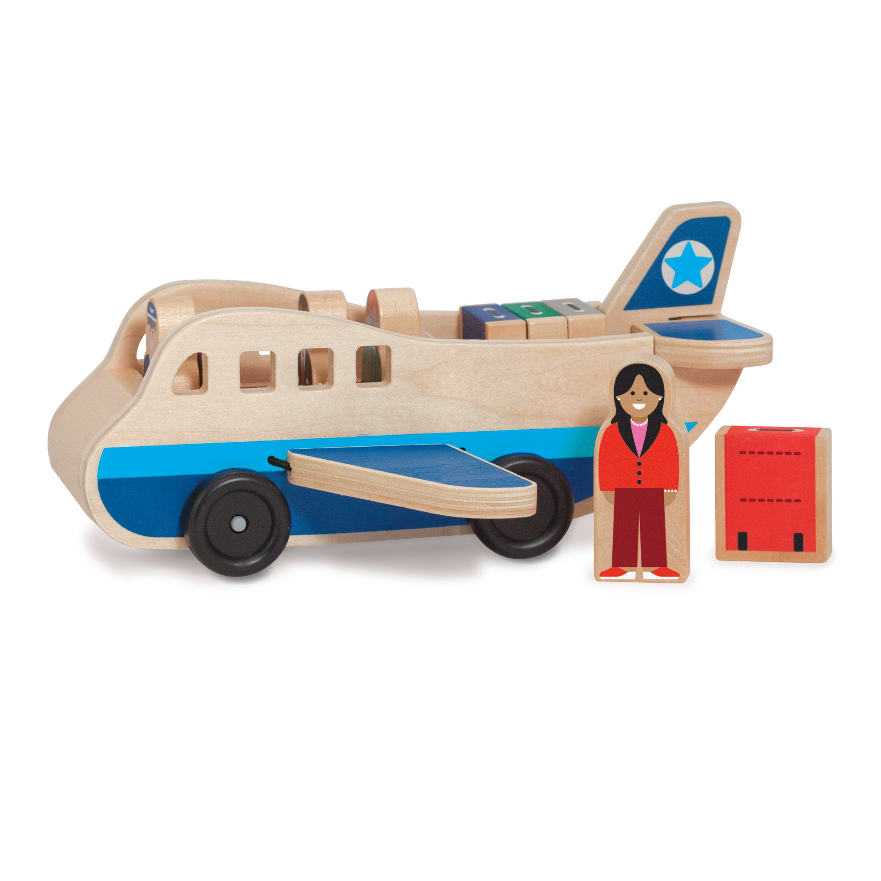 Melissa and Doug Wooden Airplane Play Set With 4 Play Figures and 4 Suitcases