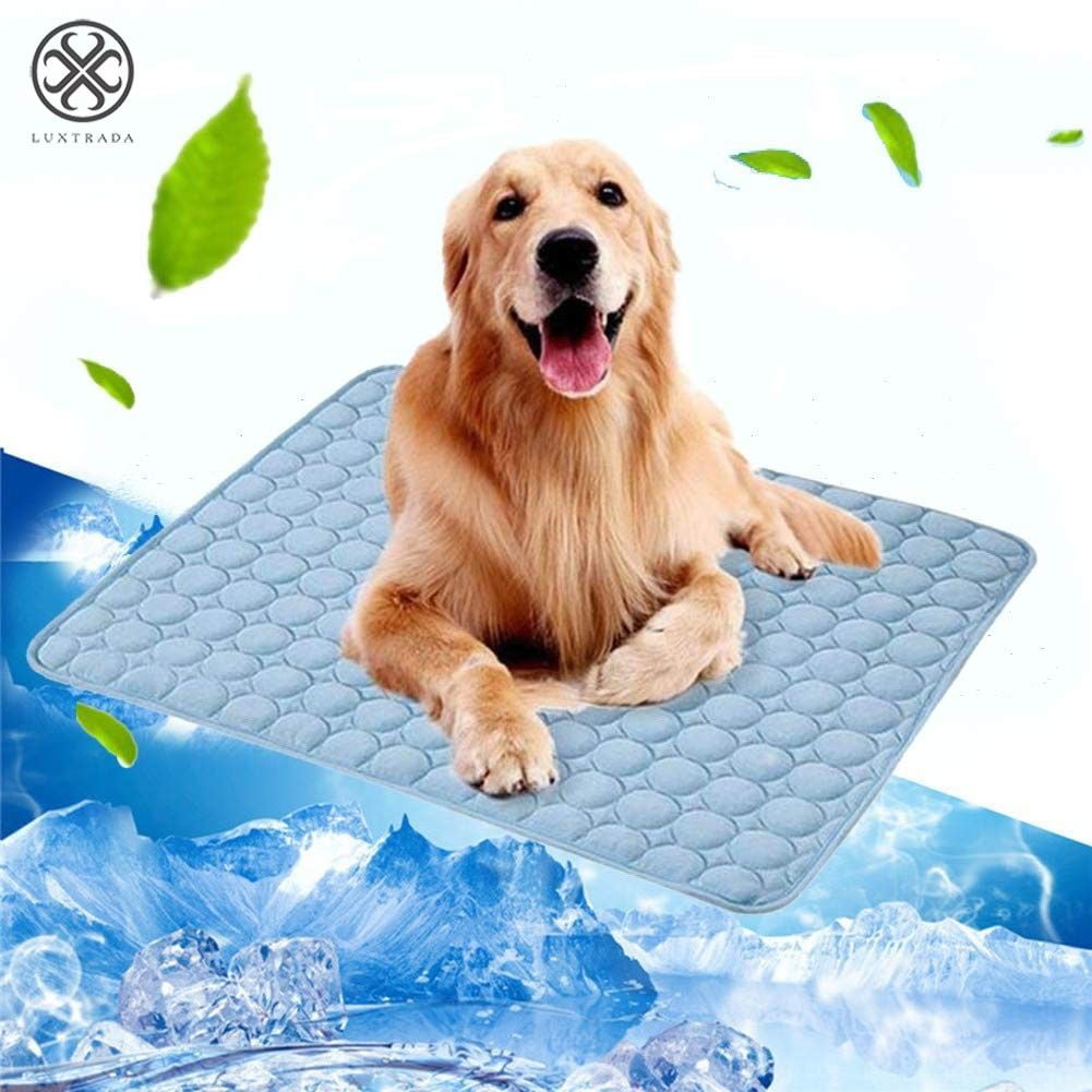 Luxtrada Pet Dog Self Cooling Mat Pad Ice Silk Mat Pet Cooling Non Sticking Blanket Keep Pets Summer Cool Comfort for Cats and Dogs Home (Blue，Size L)