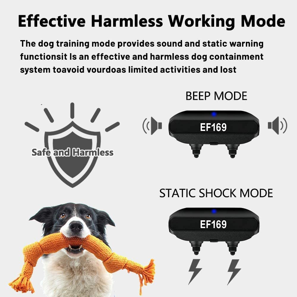 iMeshbean Wireless Dog Fence， Electric Fence System for Stubborn Dog，Wireless Dog Boundary Containment System，Rechargeable Training Collar，Large Signal Range of 65-1640ft (for 2 Dogs)