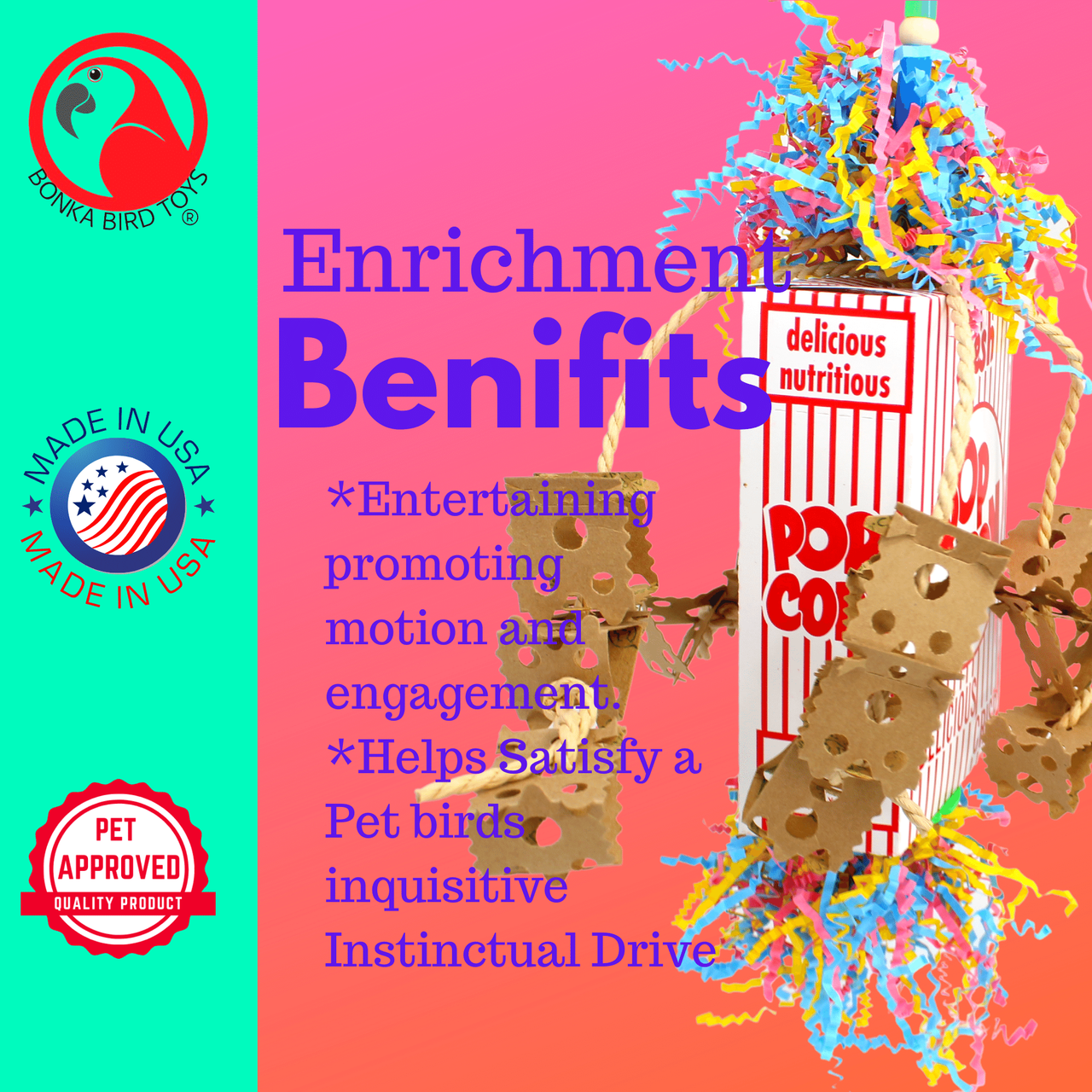 Bonka Bird Toys 2318 Popcorn Explosion Medium Large Bird Toy