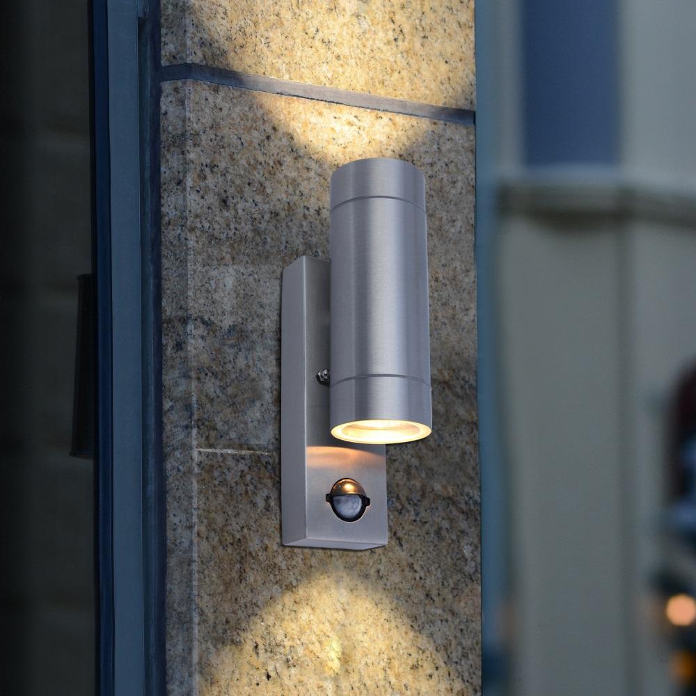 Lutec 5510809001 Rado Stainless Steel Outdoor Modern Cylinder Up & Down Wall Light with PIR