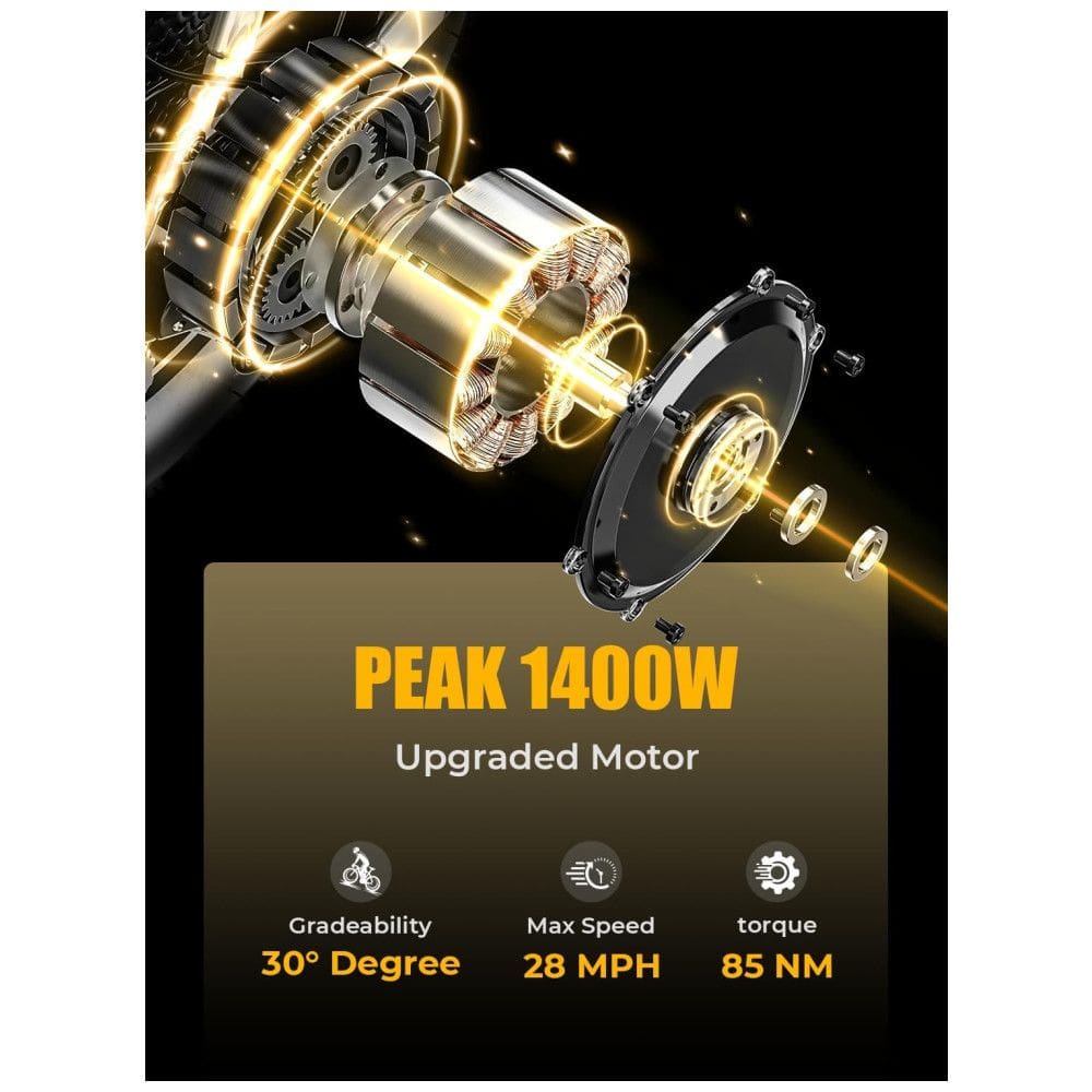 Bicicleta Elétrica Dobrável para Adultos 7 Velocidades até 77km com Amortecedor Duplo e Cesto, 48V 500W, Heybike, Branca