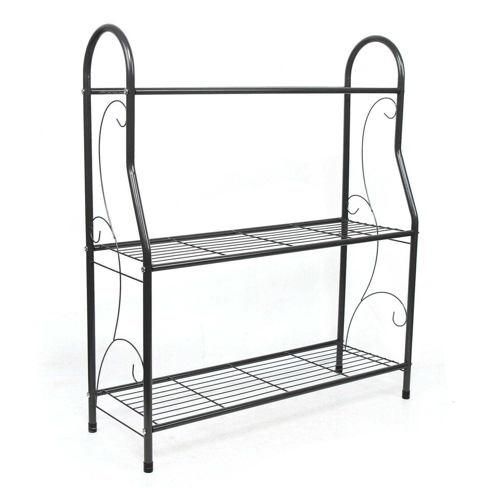 Fichiouy 3-Tier Flower Plant Stand Wrought Iron Shoe Shelf Organizer Storage Rack Decor Black
