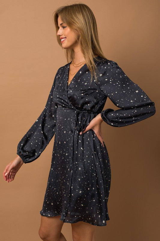 Self Tie Abstract Wrap Dress