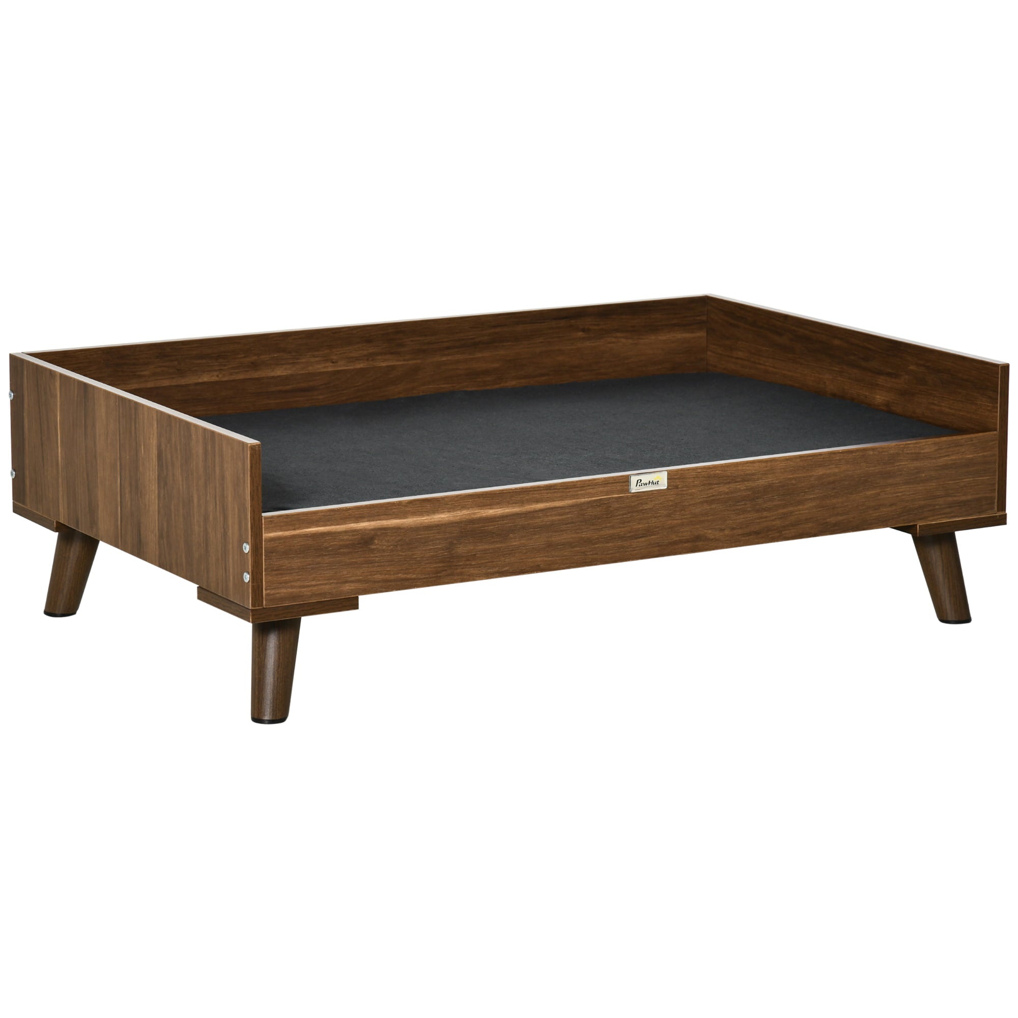 Pawhut Elevated Dog Bed， Wooden Pet Sofa Raised Dog Couch with Soft Cushion， Brown and Black