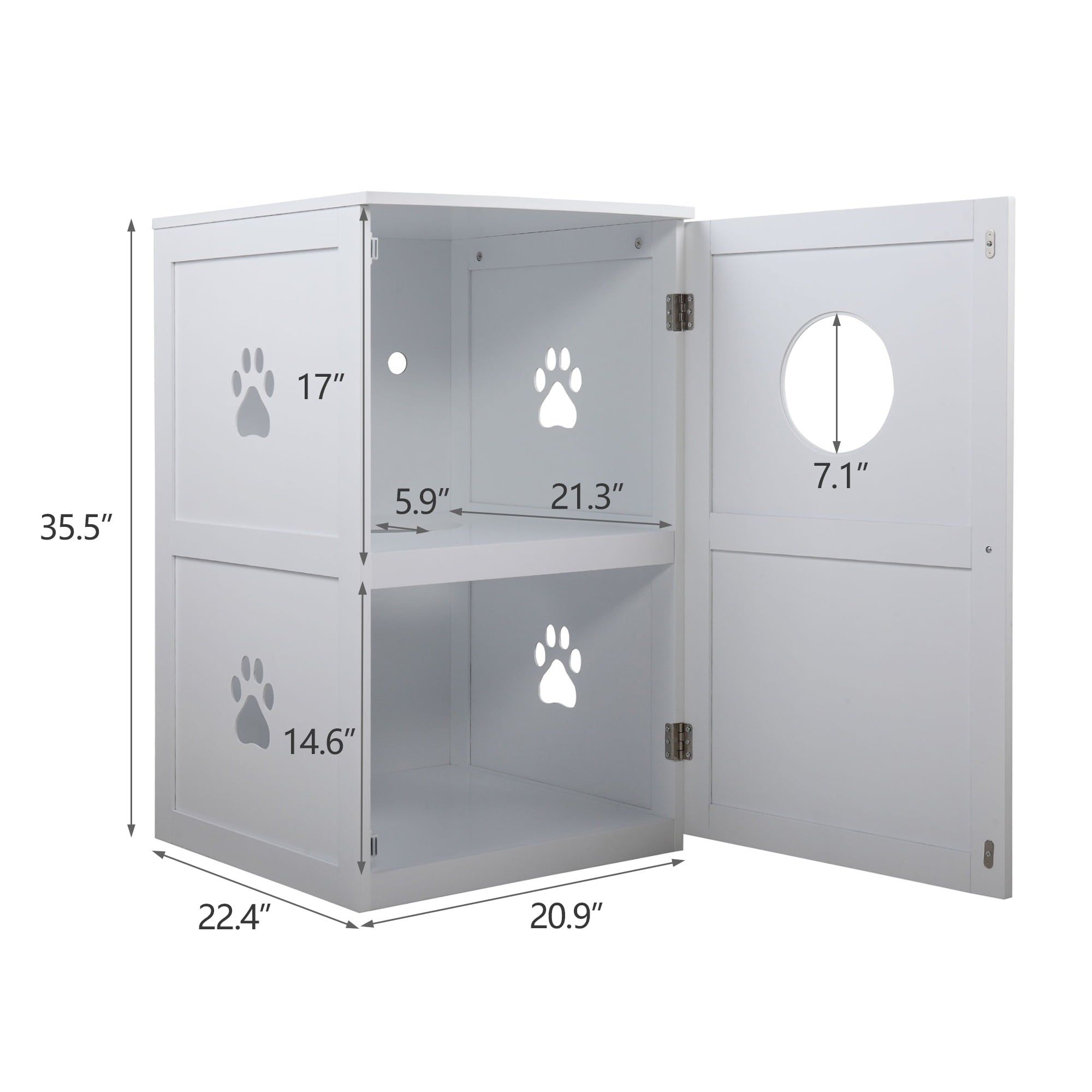 Coziwow 2-Story Cat Litter Box Enclosure Furniture Cat House Large Box Table， White