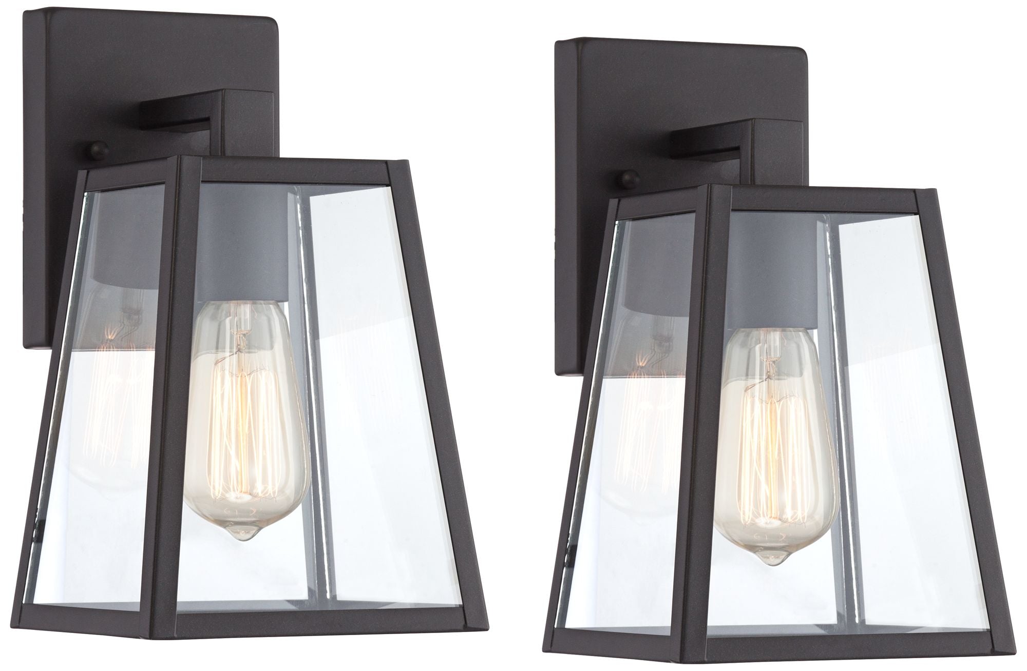 John Timberland Modern Rustic Outdoor Wall Lights Fixtures Set of 2 Tapering Black 10 3/4" Glass for Exterior House Porch Patio