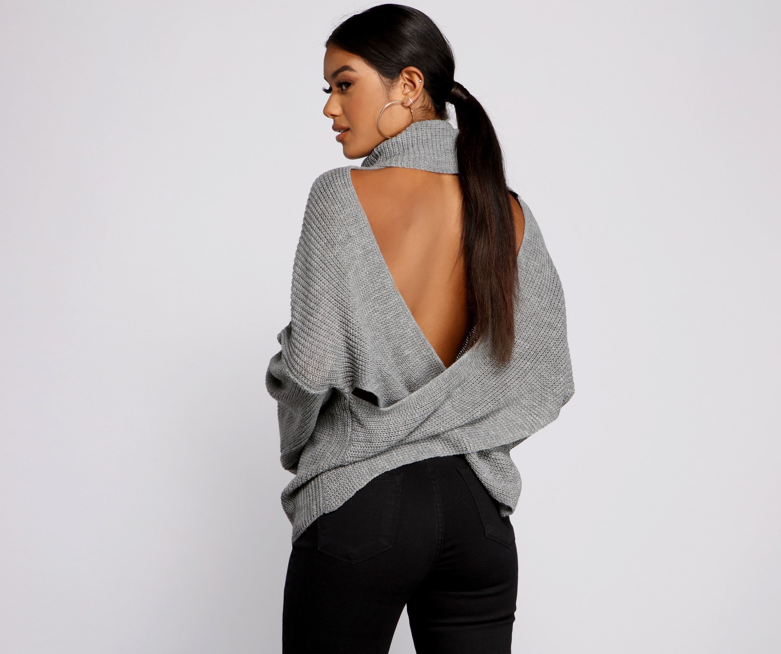 CLEARANCE - So Chic Surplice Open Back Sweater