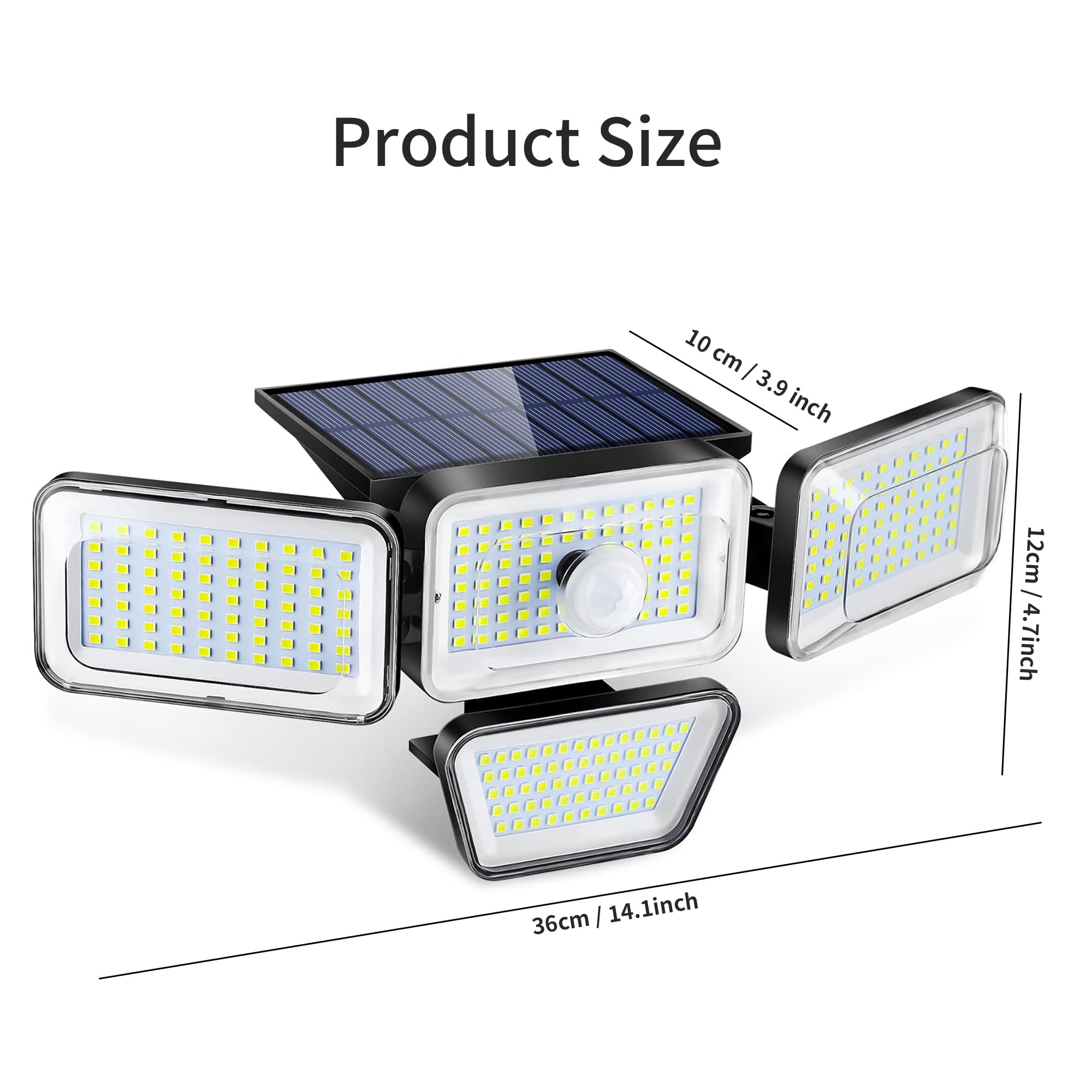 AOPOY Solar Lights Outdoor 3 Heads LED Flood Wall Lights 210LED 2500LM Motion Sensor Security Lights with Wireless Remote Control Waterproof，2pcs