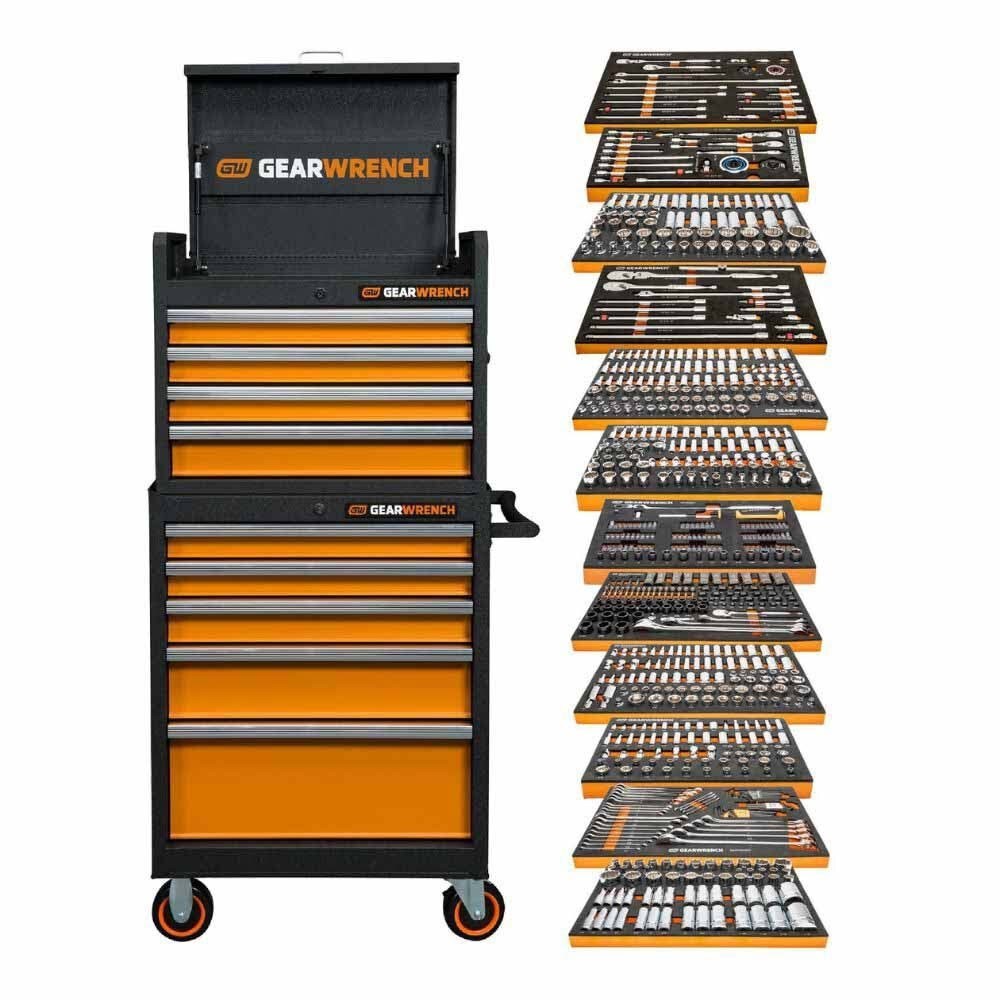 Conjunto de ferramentas GearWrench MEGAMODPRO Master Technician de 791 peças em bandejas modulares com armazenamento.