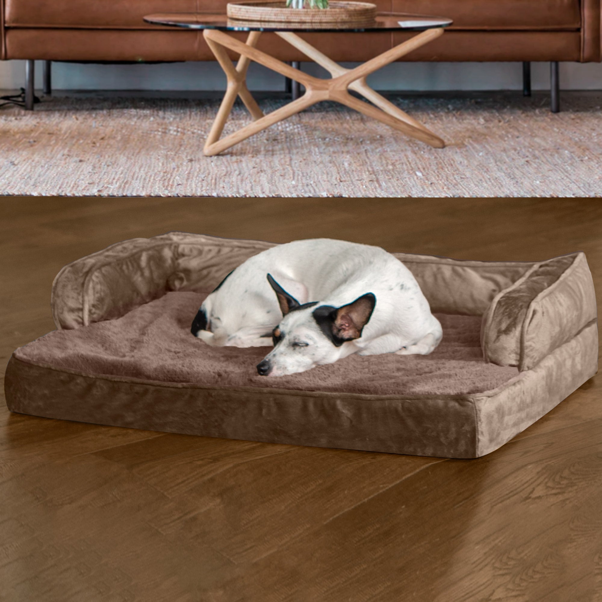 FurHaven Pet Dog Bed | Memory Foam Plush and Velvet Comfy Couch Sofa-Style Pet Bed for Dogs and Cats， Almondine， Medium