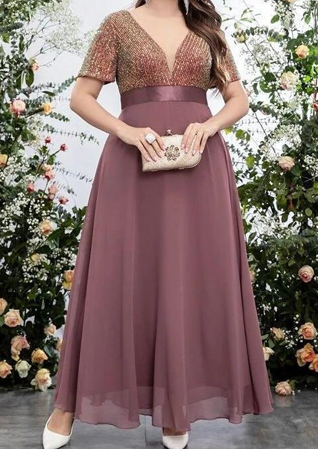 Women's Plus Size Party Dress Print V Neck Short Sleeve Spring Summer Stylish Modern Maxi long Dress Formal Party Dress