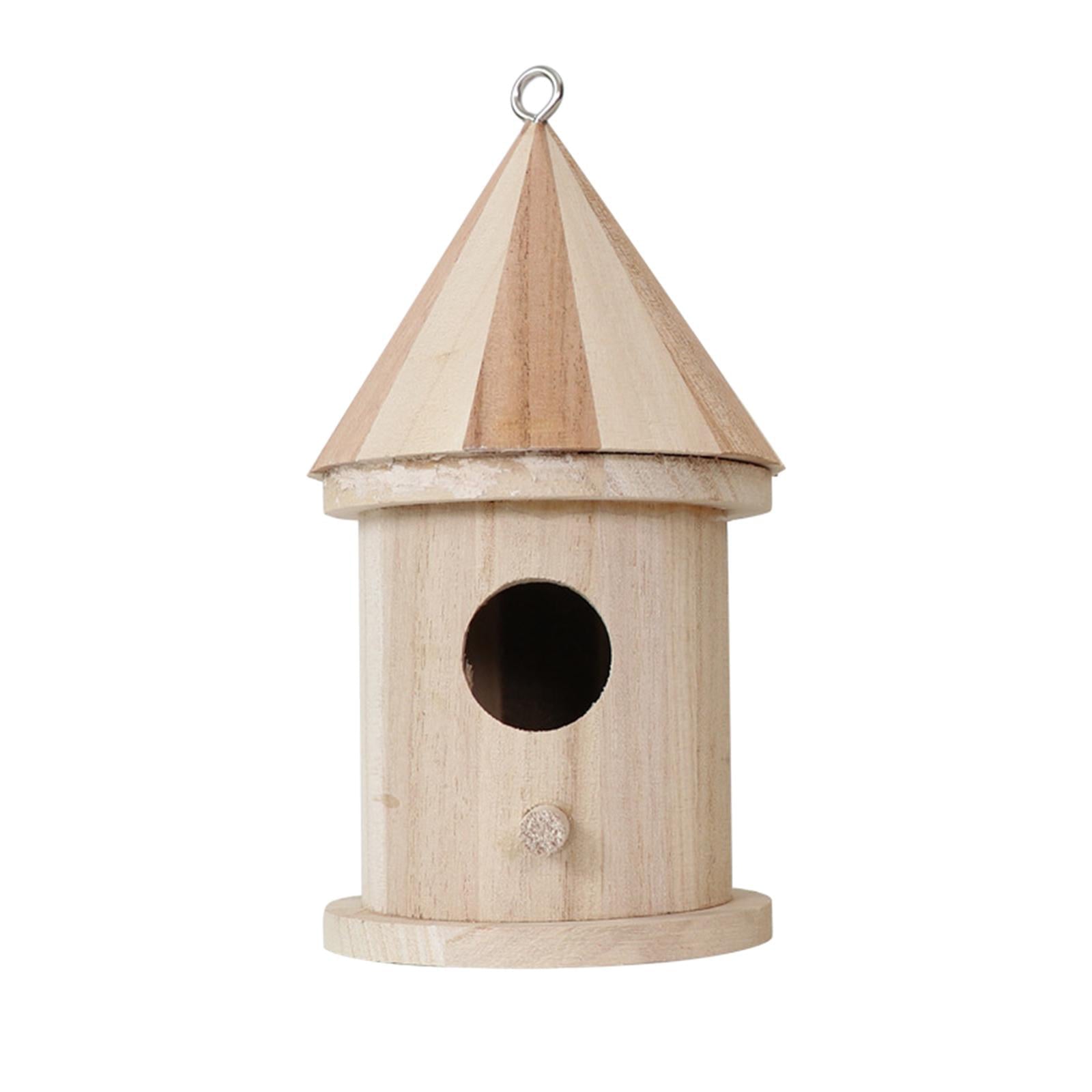 Unfinished Wooden Bird House with Pole DIY Decoration Outdoor Bird Feeder for Round Hole