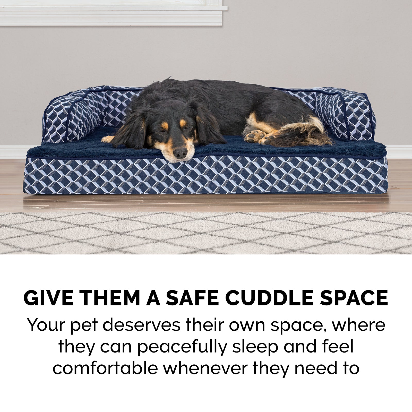 FurHaven | Plush and Decor Comfy Couch Pillow Sofa Pet Bed for Dogs and Cats， Diamond Blue， Medium